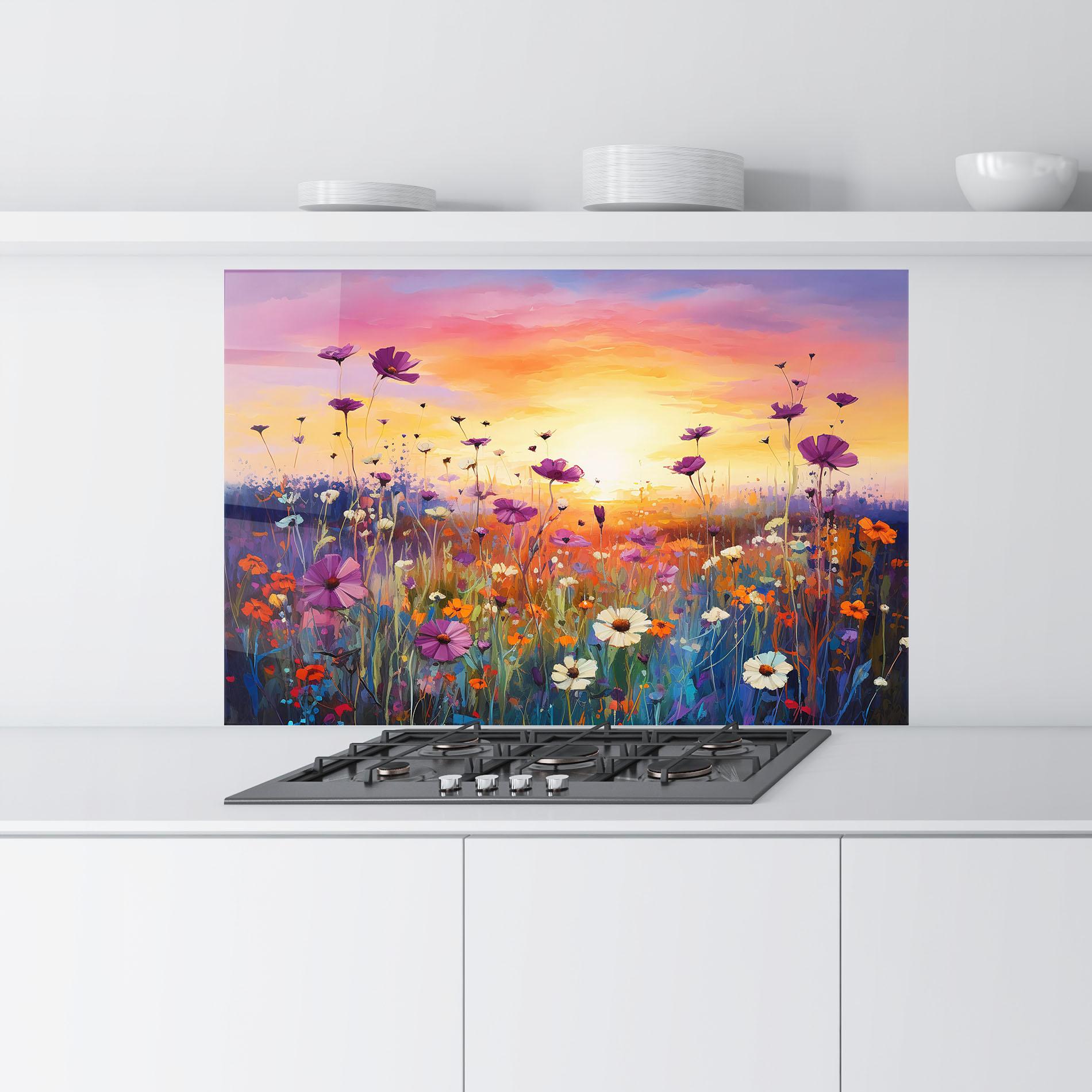 Стъклен панел за кухня Dreamy Field Flowers mockup 9