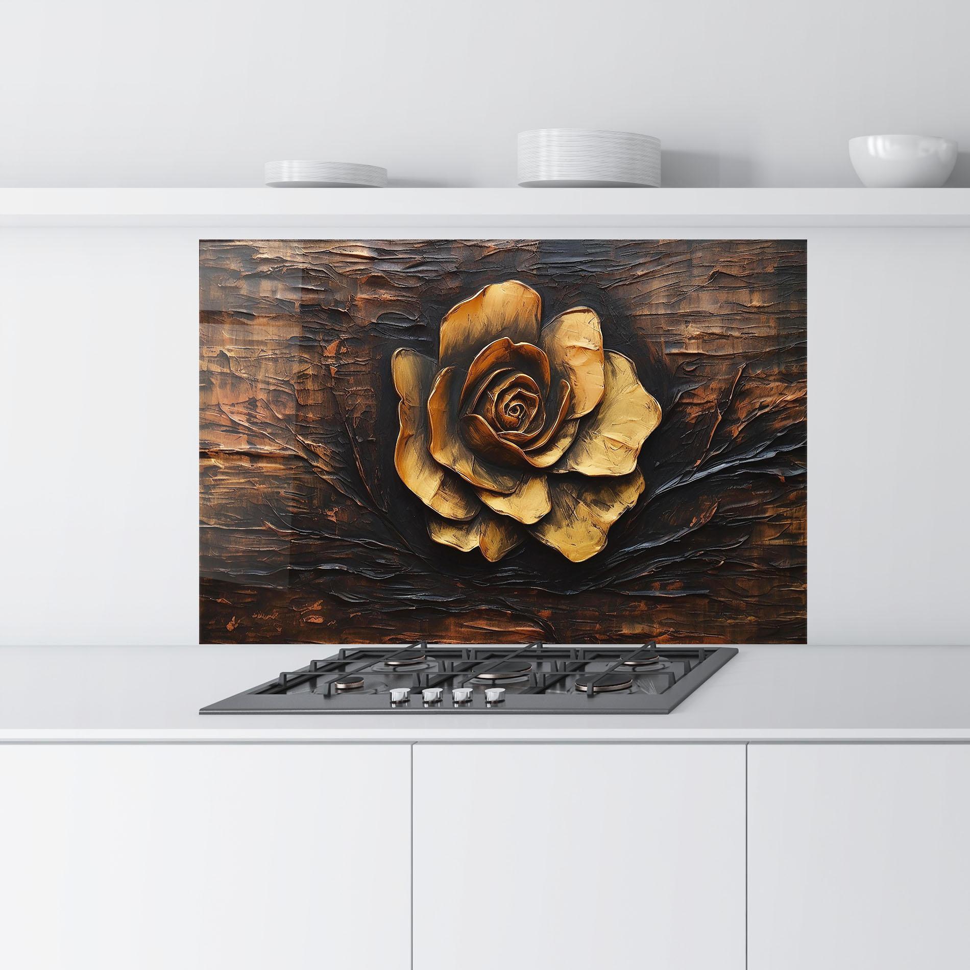 Стъклен панел за кухня Gold Rose On Wood mockup 9
