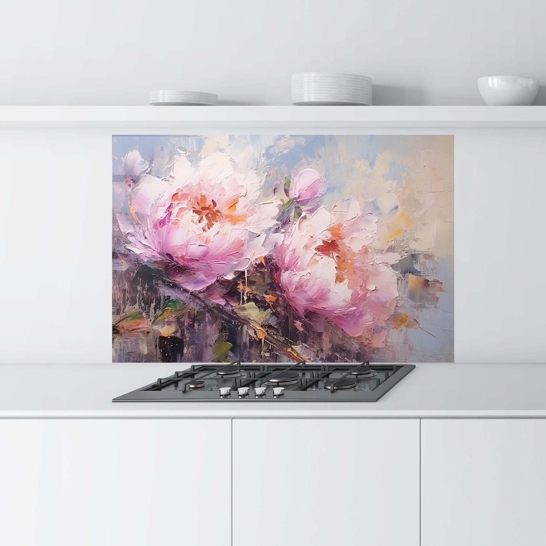 Стъклен панел за кухня Peony Art mockup 9