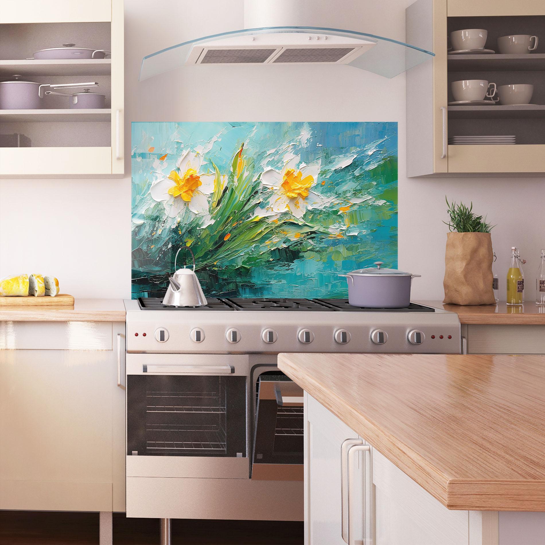 Стъклен панел за кухня Abstract Flower Painting mockup 1