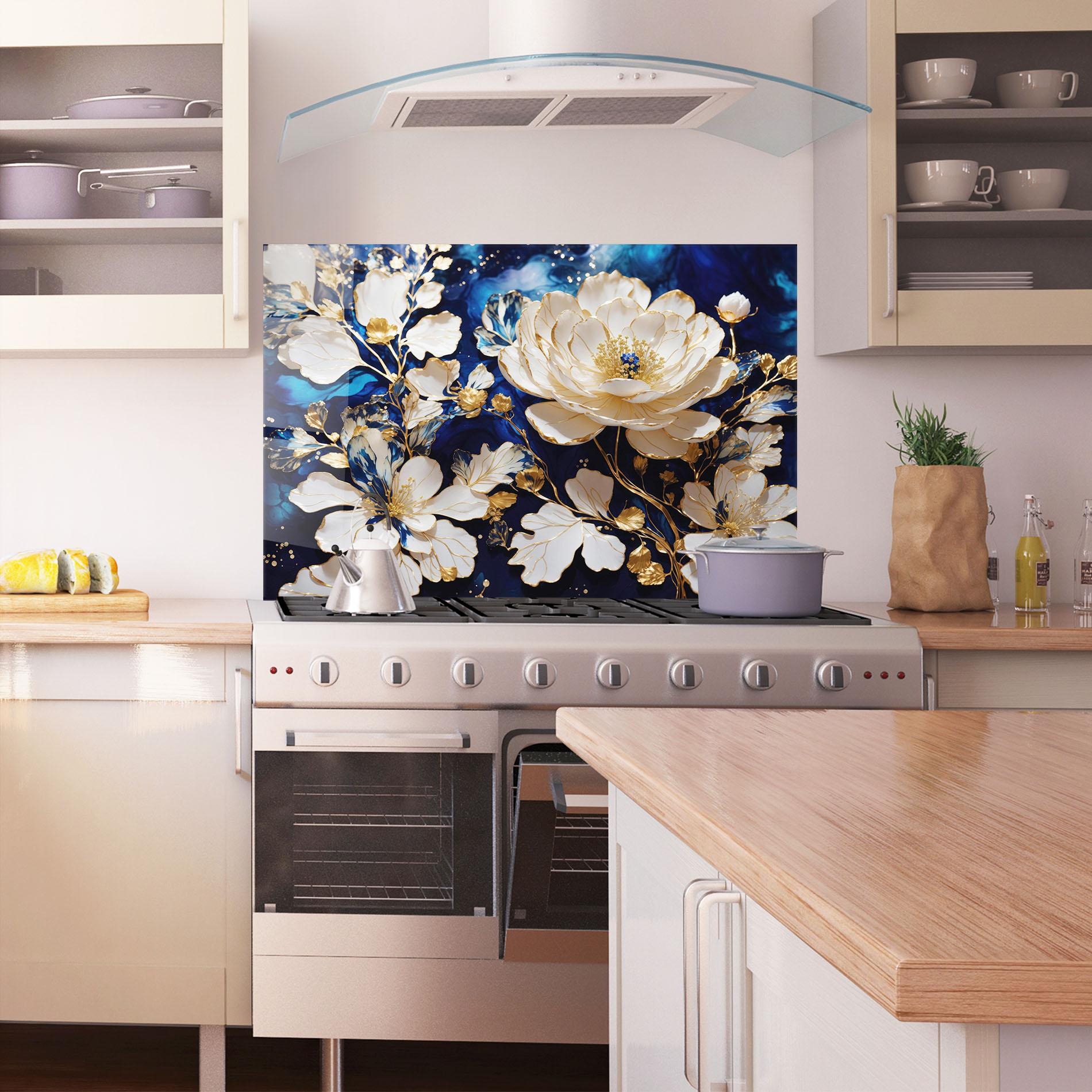 Стъклен панел за кухня Beautiful Golden White Rose mockup 1