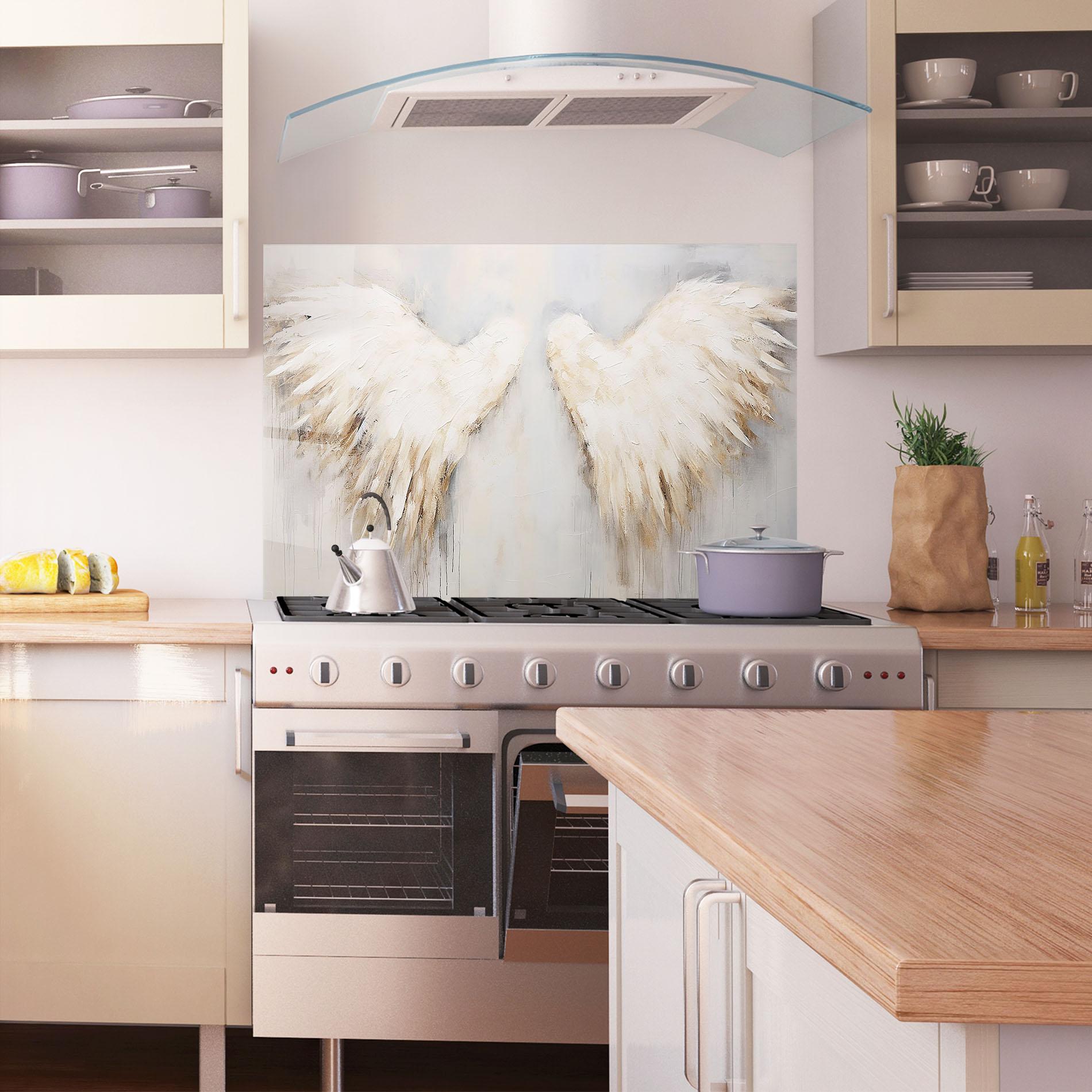 Стъклен панел за кухня Cream White Wings mockup 1