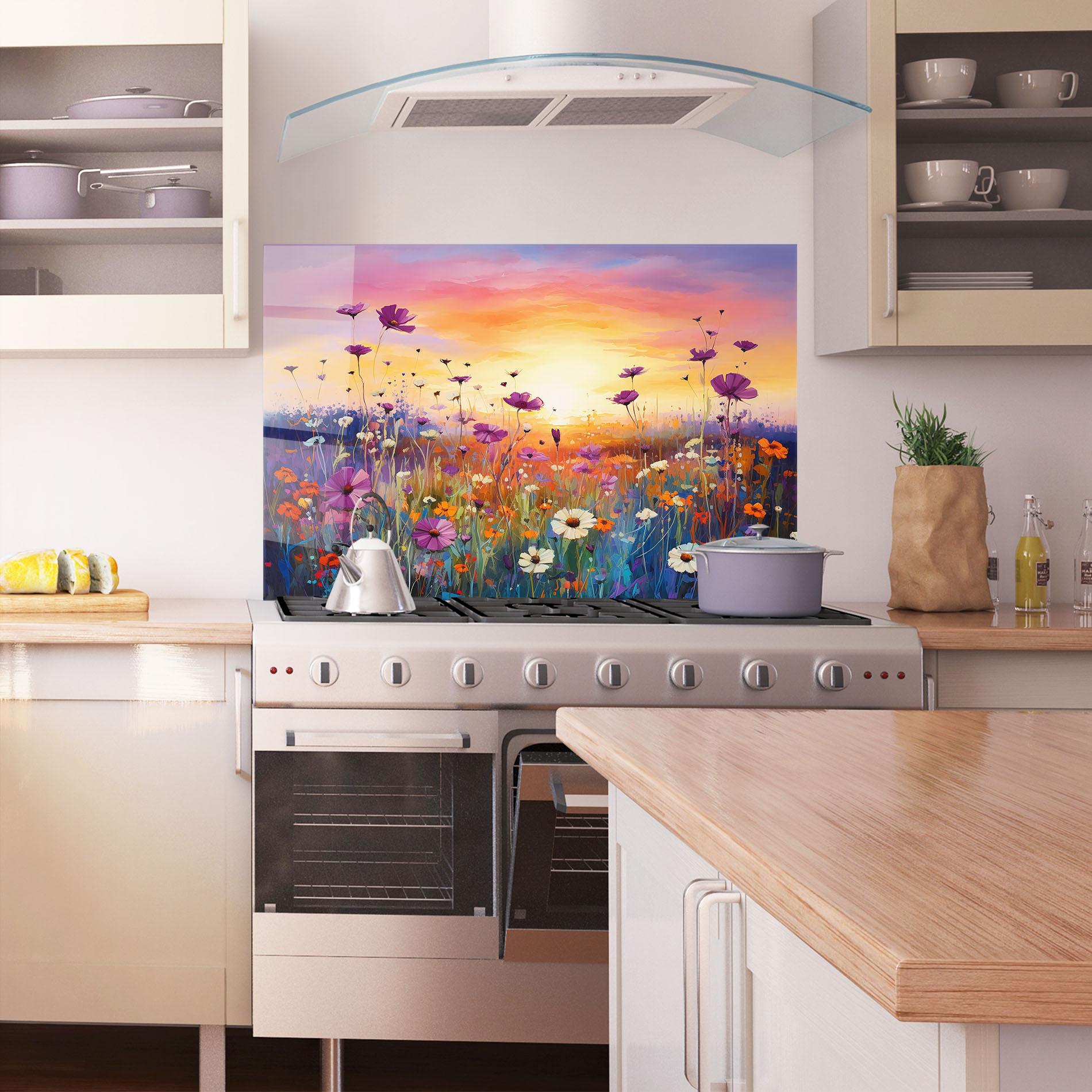 Стъклен панел за кухня Dreamy Field Flowers mockup 1
