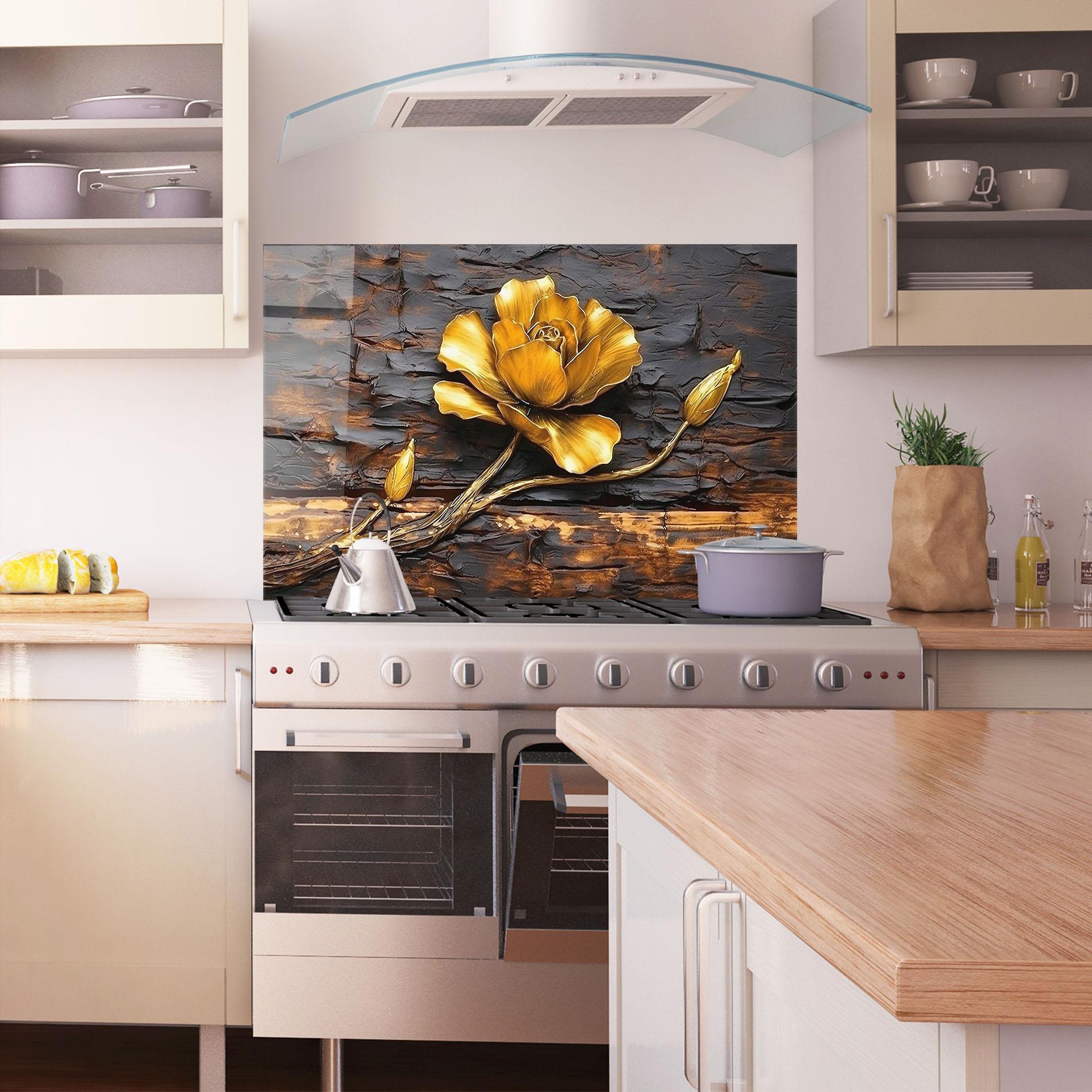 Стъклен панел за кухня Golden Rose On Wood mockup 1