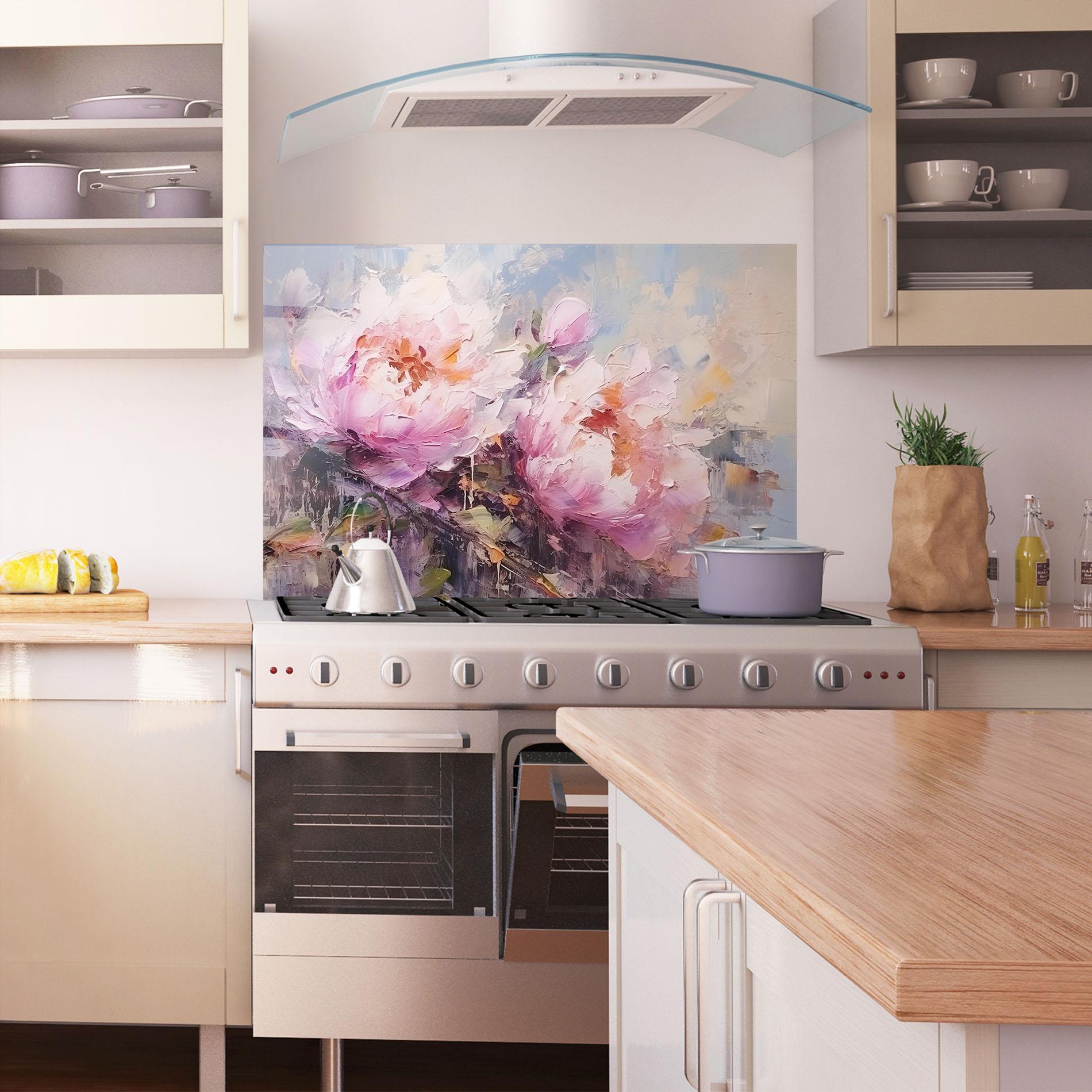 Стъклен панел за кухня Peony Art mockup 1