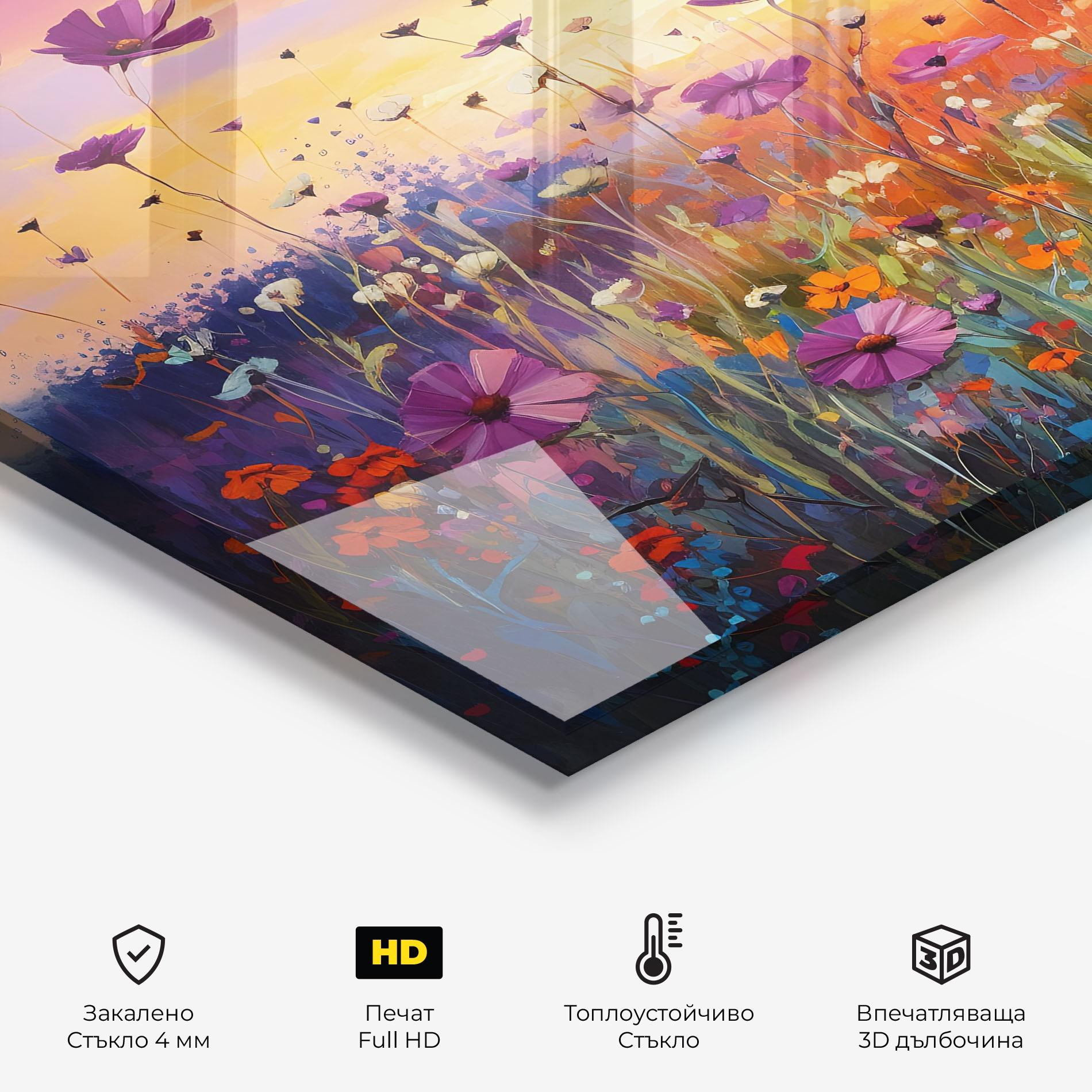 Стъклен панел за кухня Dreamy Field Flowers mockup 2