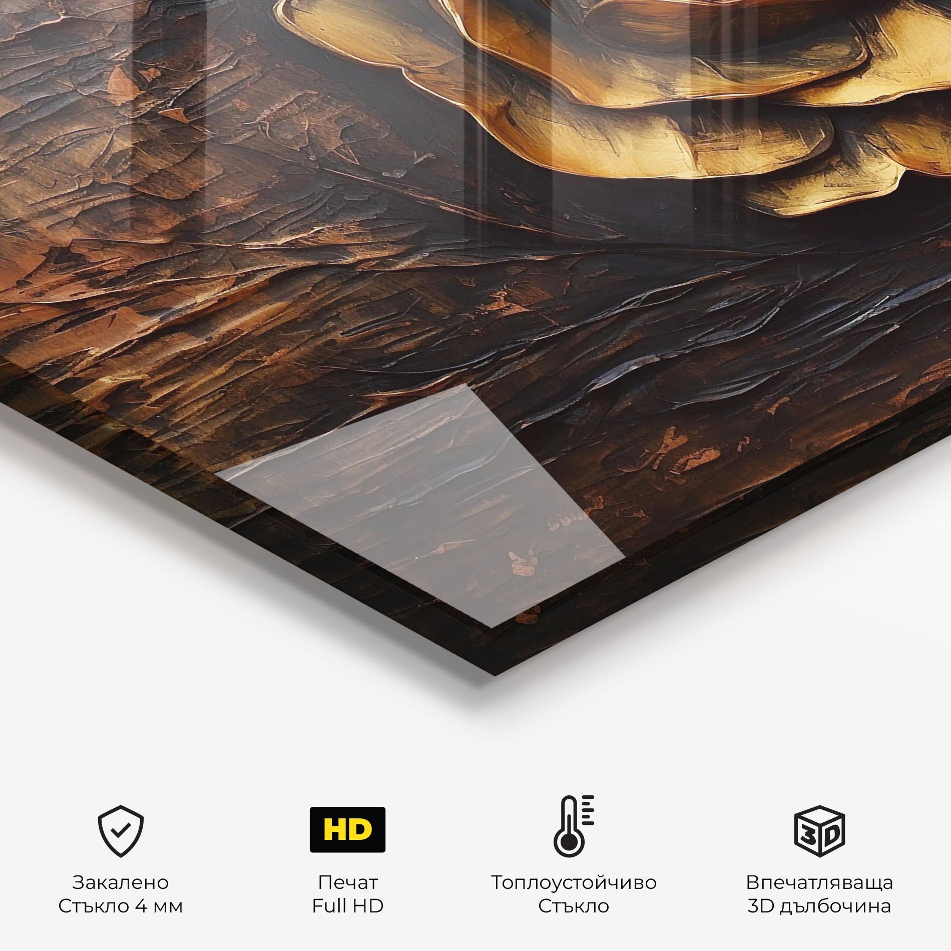 Стъклен панел за кухня Gold Rose On Wood mockup 2