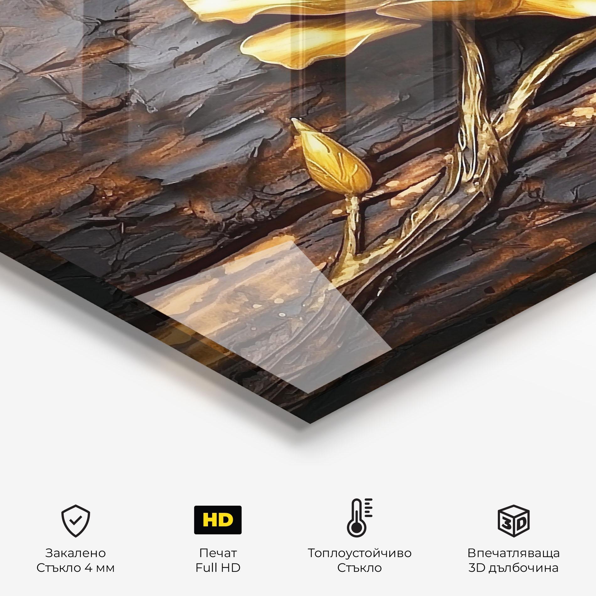 Стъклен панел за кухня Golden Rose On Wood mockup 2