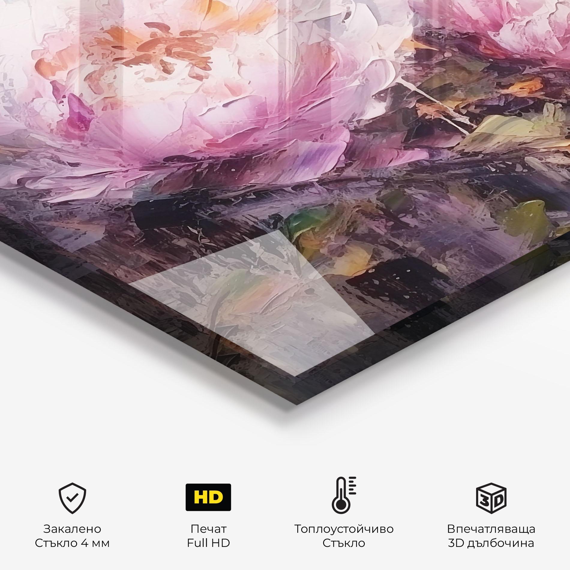 Стъклен панел за кухня Peony Art mockup 2