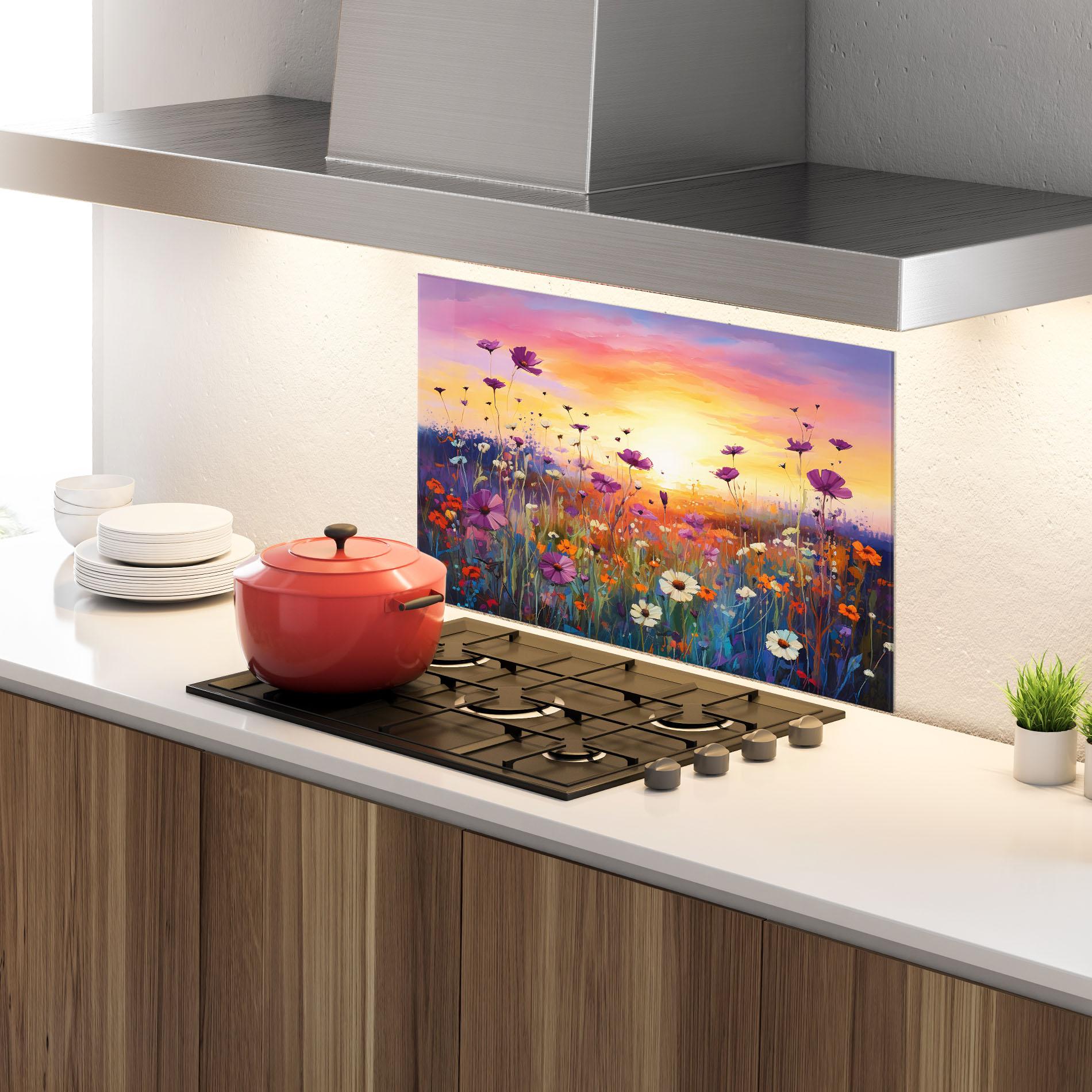 Стъклен панел за кухня Dreamy Field Flowers mockup 4
