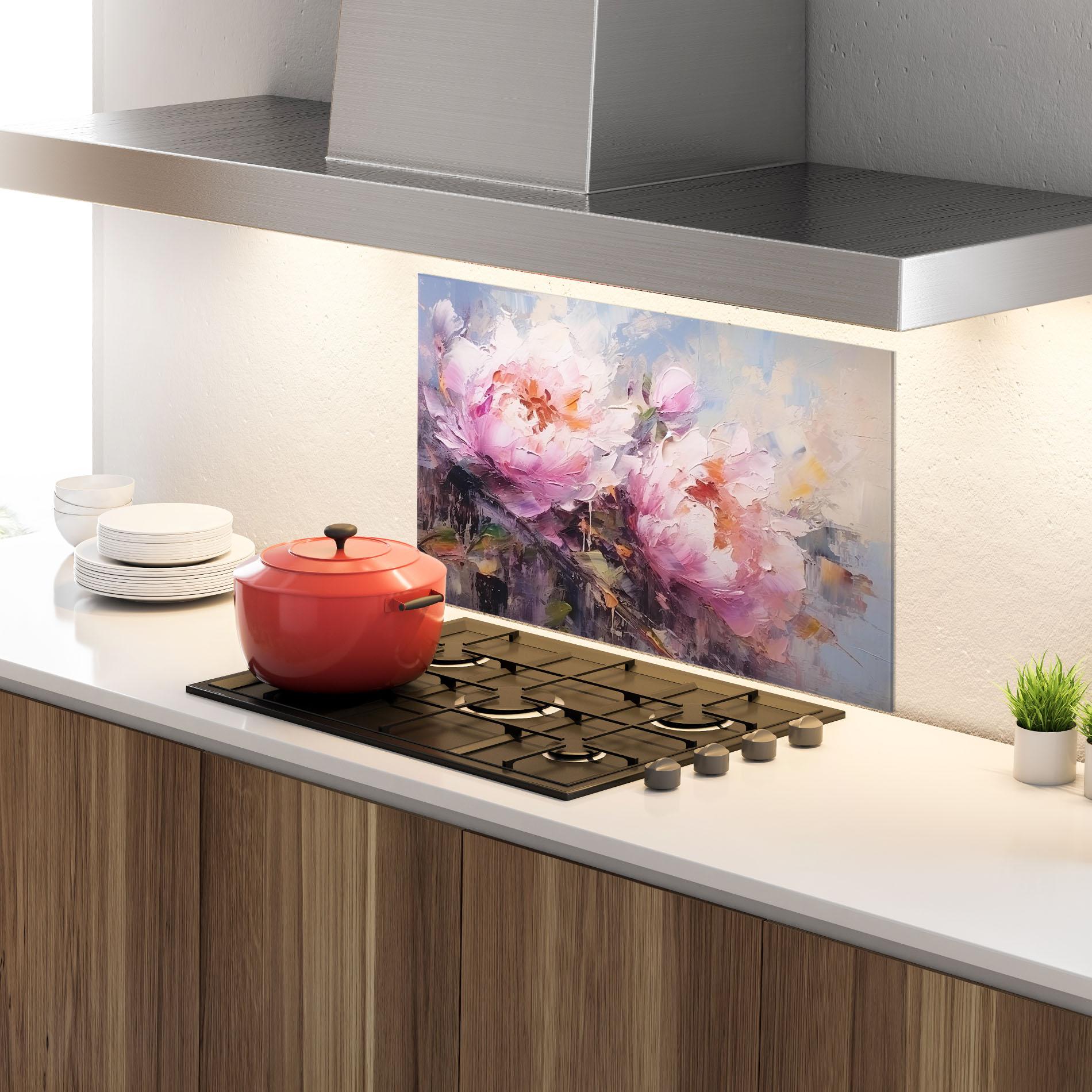 Стъклен панел за кухня Peony Art mockup 4