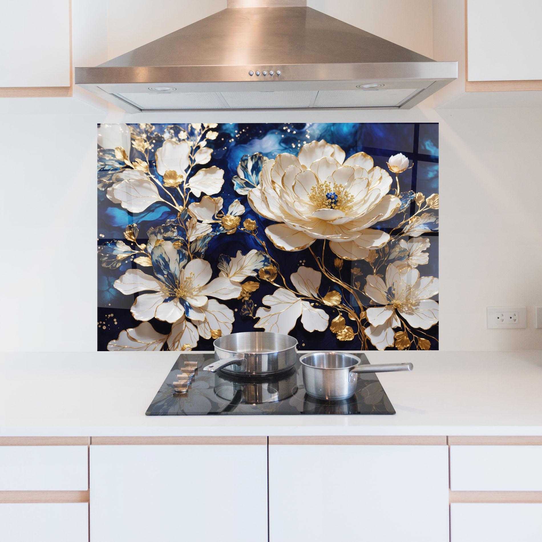 Стъклен панел за кухня Beautiful Golden White Rose mockup 5