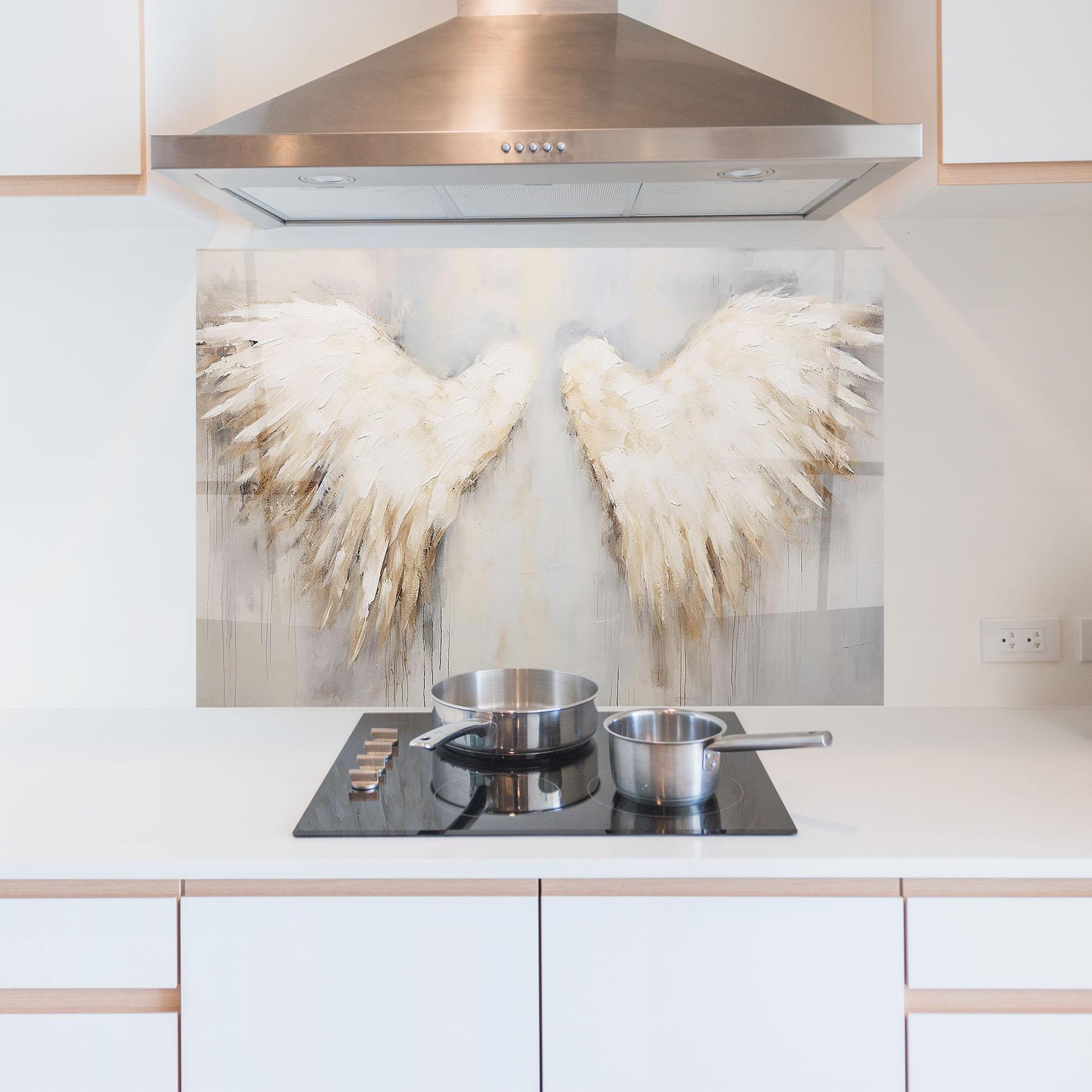 Стъклен панел за кухня Cream White Wings mockup 5