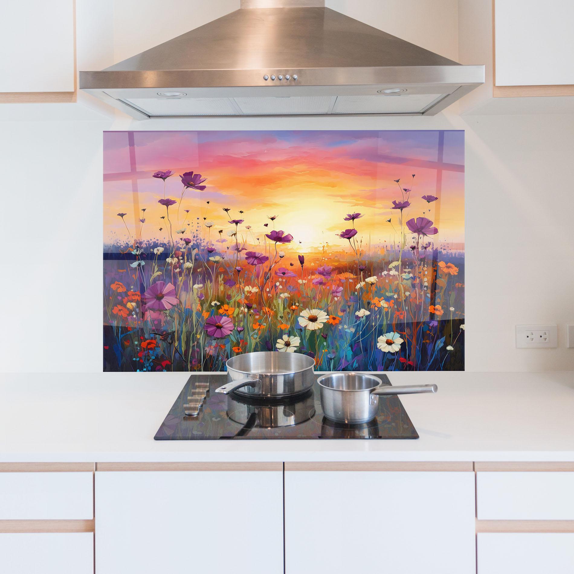 Стъклен панел за кухня Dreamy Field Flowers mockup 5