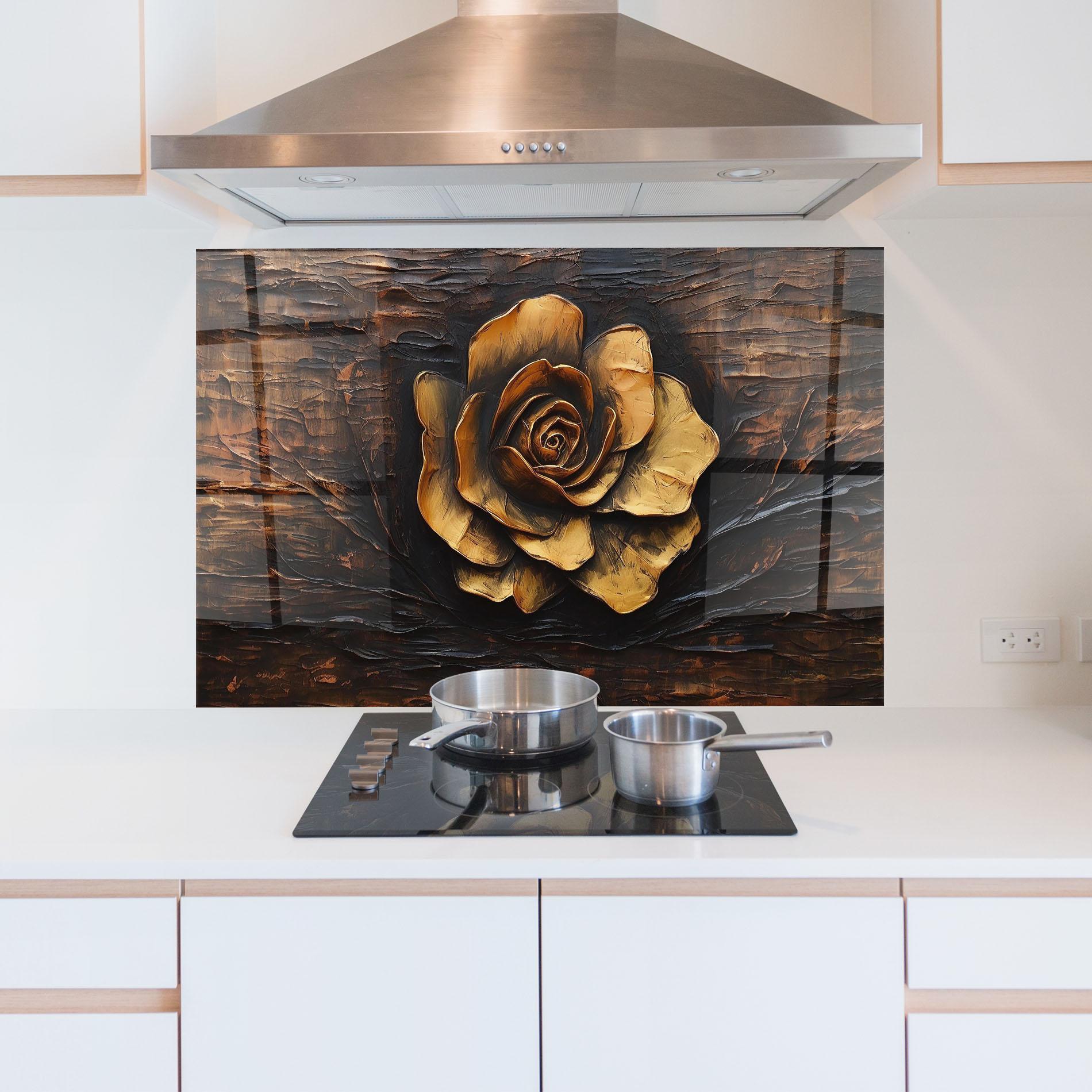 Стъклен панел за кухня Gold Rose On Wood mockup 5