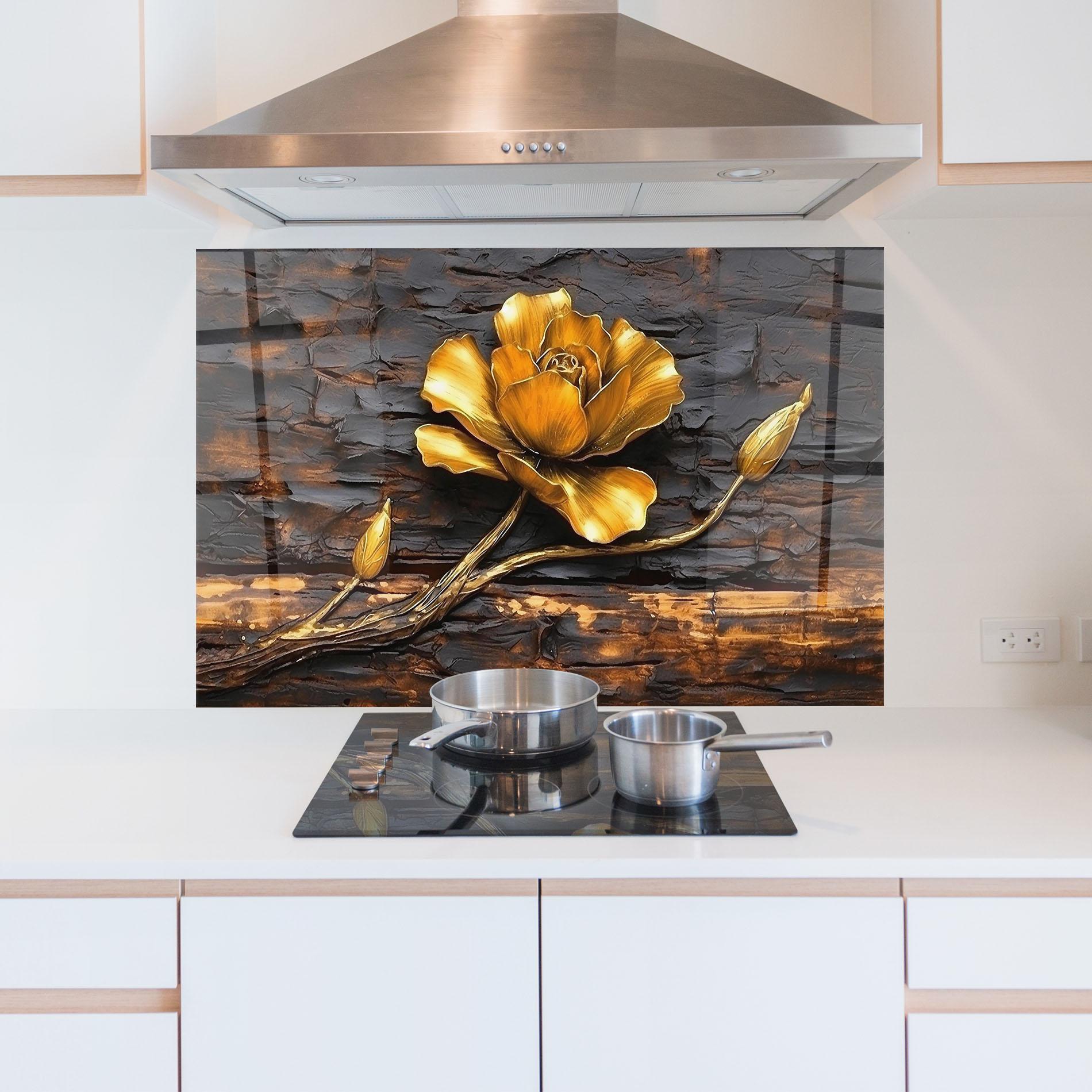 Стъклен панел за кухня Golden Rose On Wood mockup 5