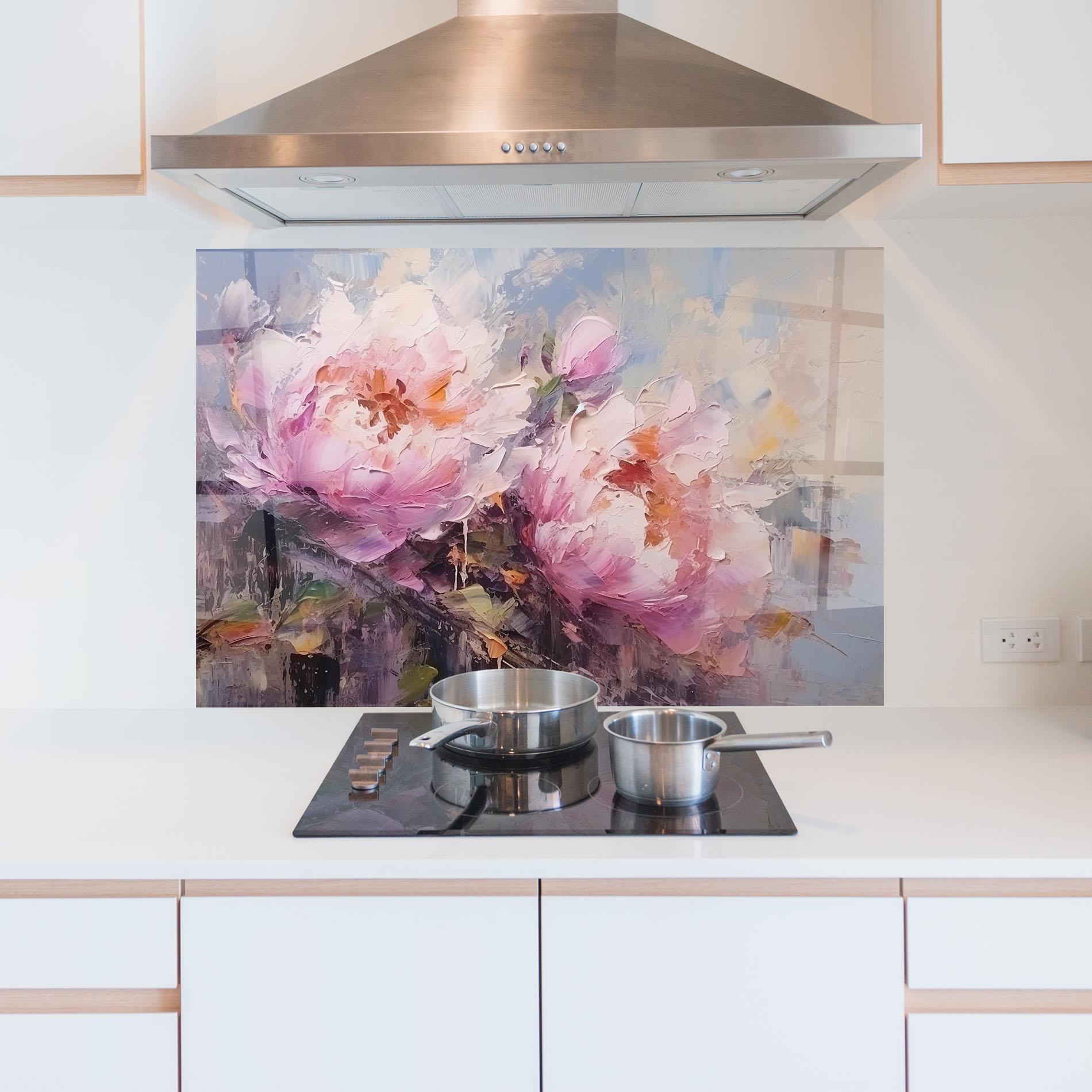 Стъклен панел за кухня Peony Art mockup 5