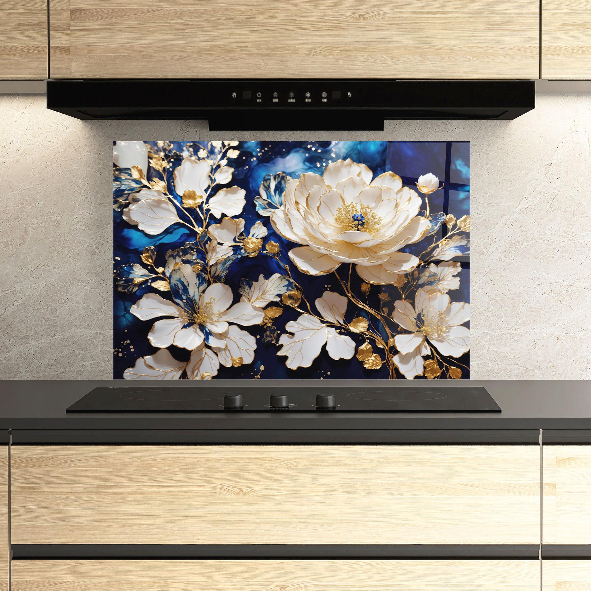 Стъклен панел за кухня Beautiful Golden White Rose mockup 3