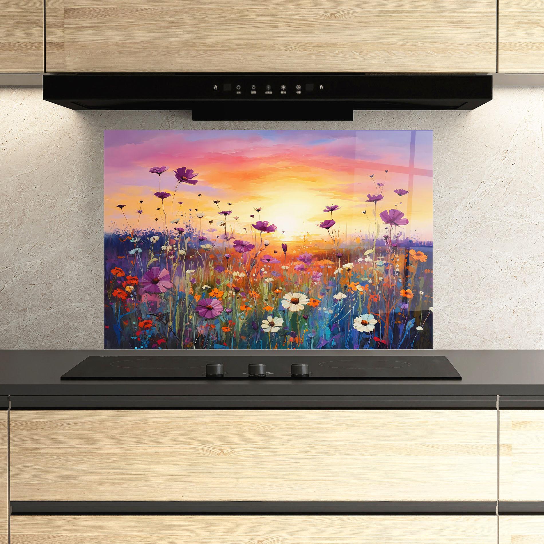 Стъклен панел за кухня Dreamy Field Flowers mockup 3