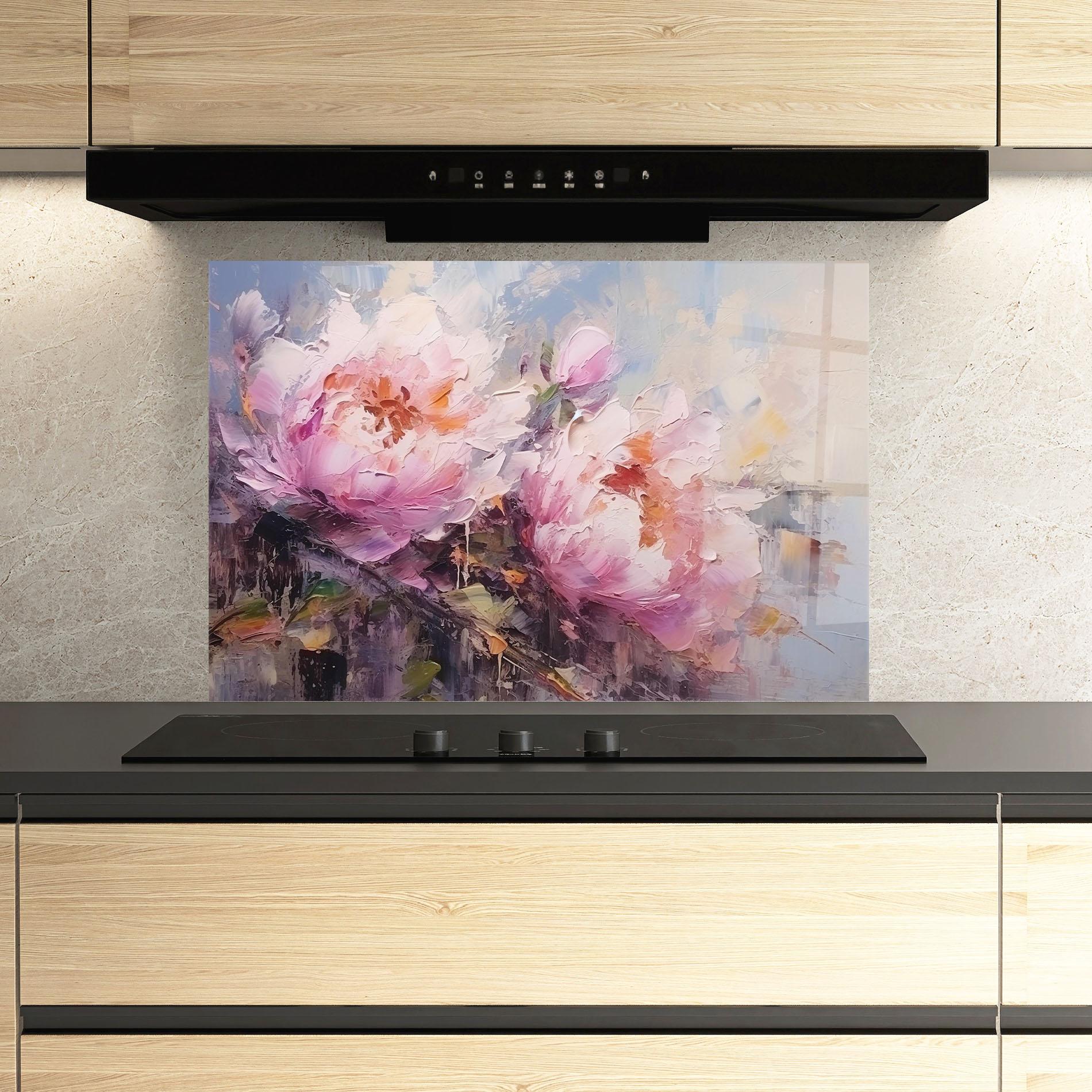 Стъклен панел за кухня Peony Art mockup 3