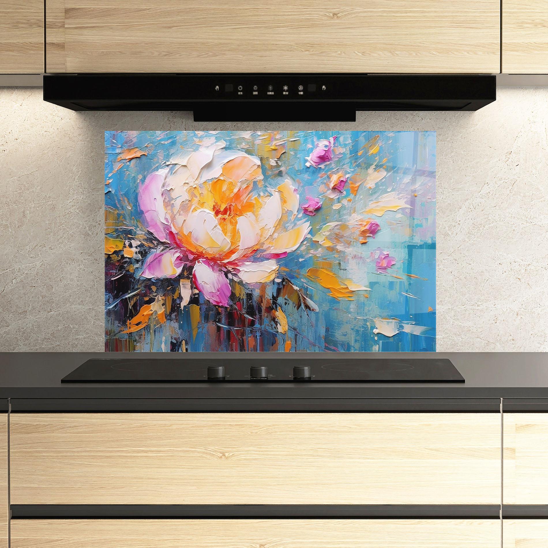 Стъклен панел за кухня Pink Orange Peony Art mockup 3