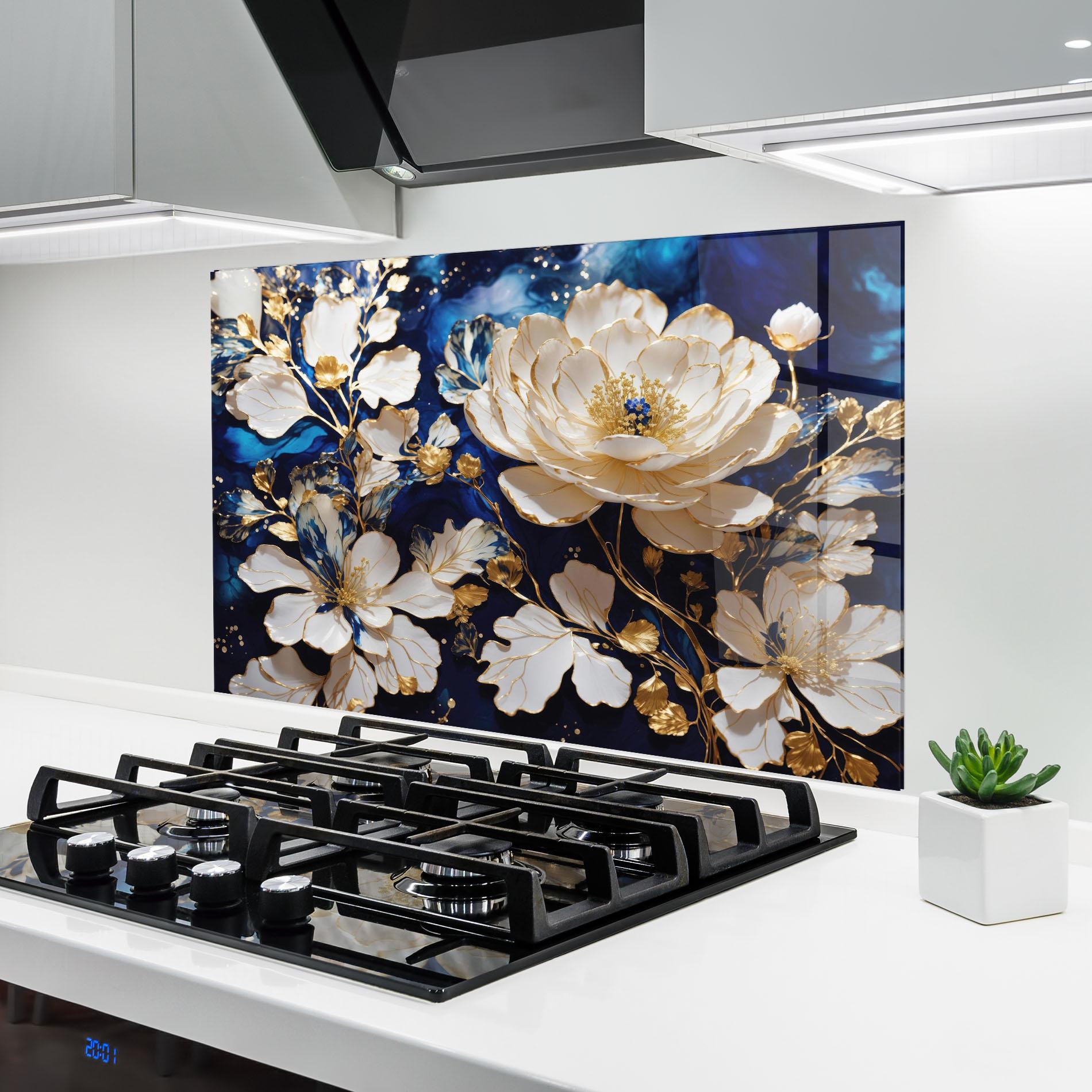 Стъклен панел за кухня Beautiful Golden White Rose mockup 6