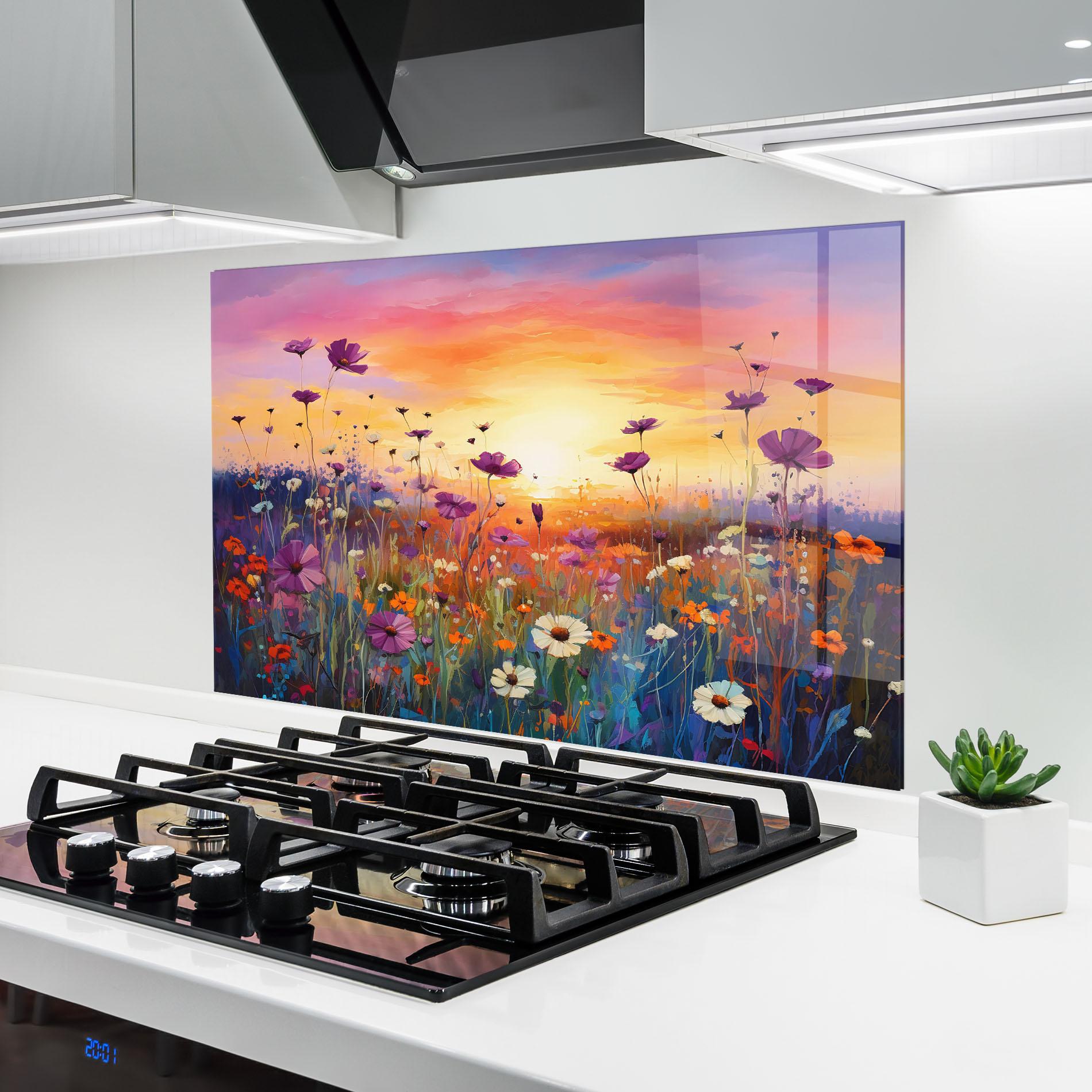Стъклен панел за кухня Dreamy Field Flowers mockup 6