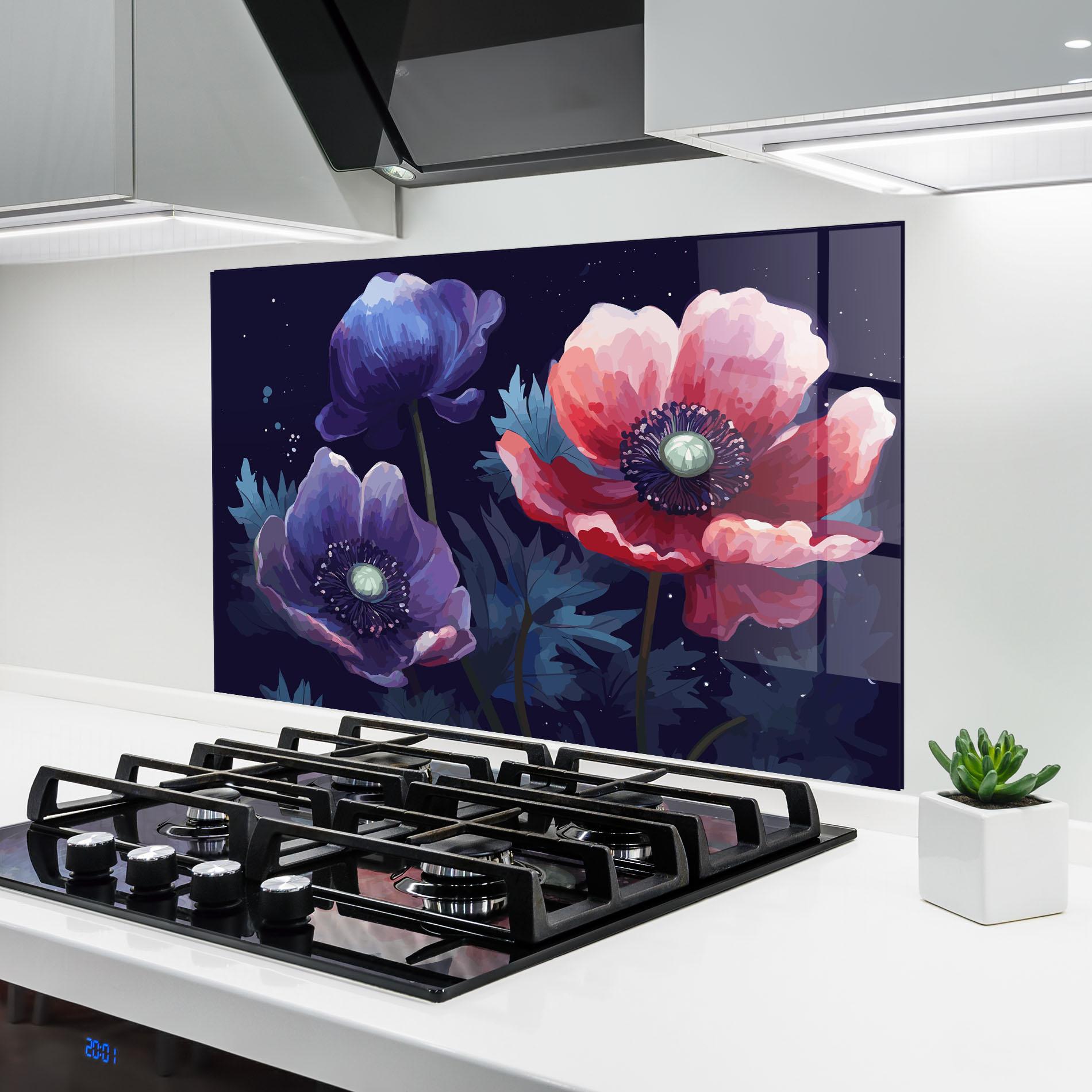Стъклен панел за кухня Night Poppy Art mockup 6