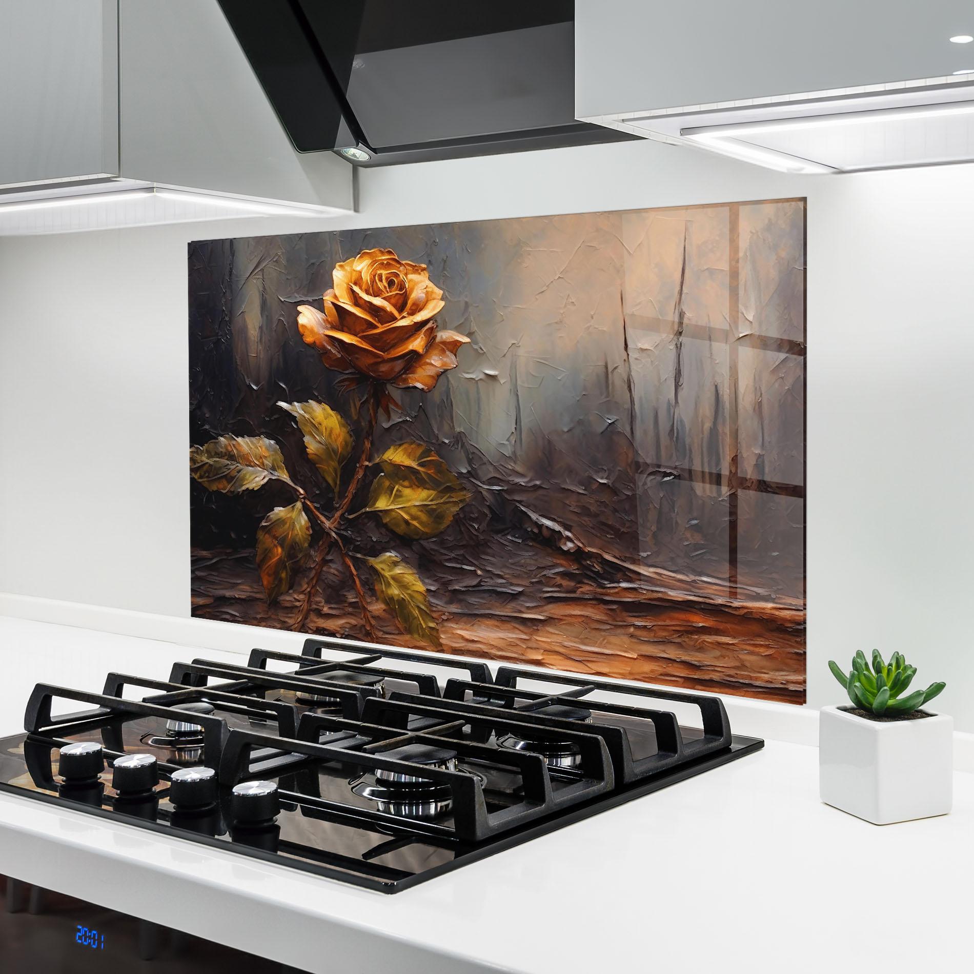 Стъклен панел за кухня Orange Rose Art mockup 6