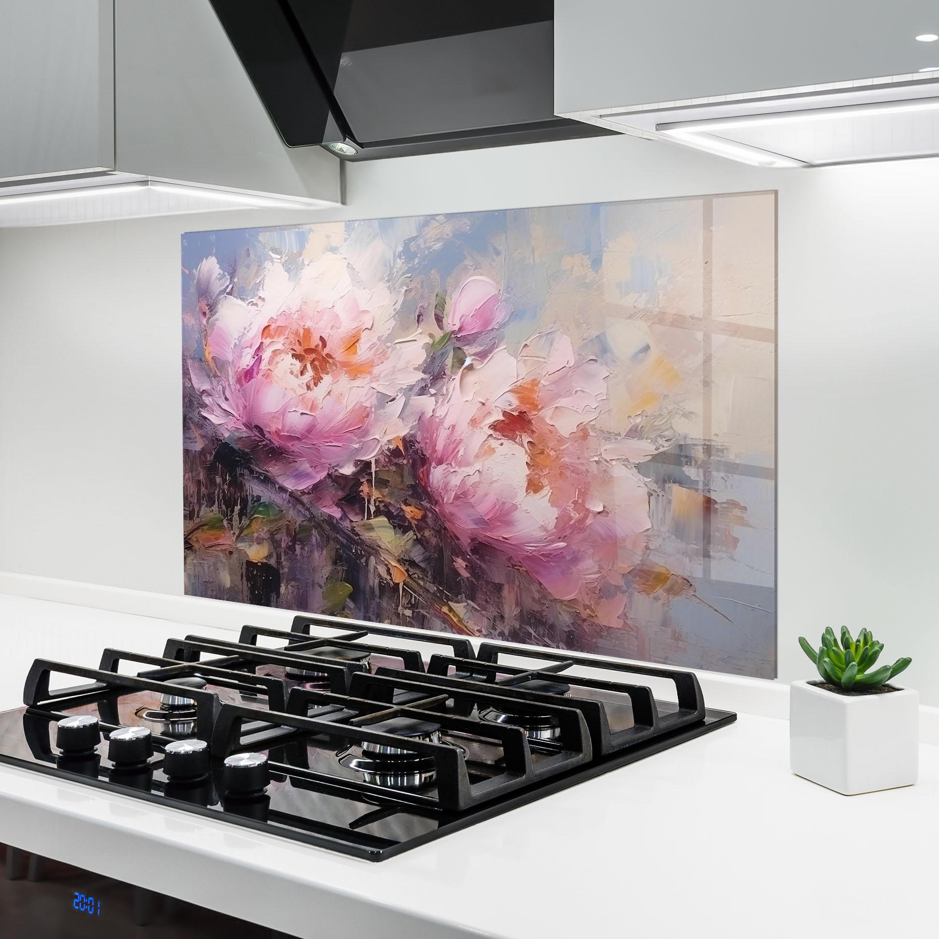 Стъклен панел за кухня Peony Art mockup 6