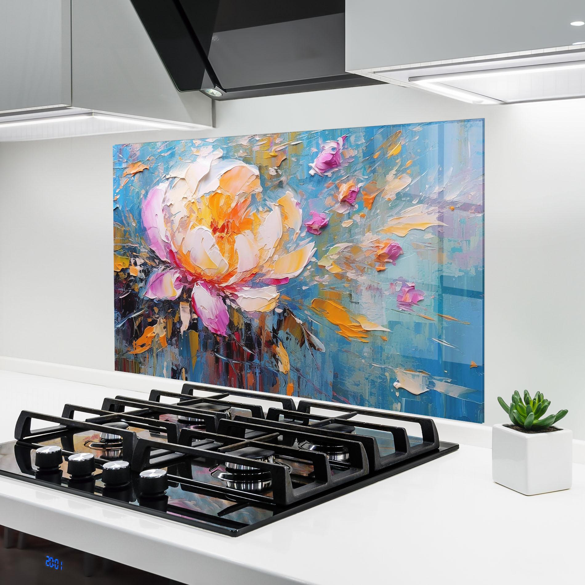 Стъклен панел за кухня Pink Orange Peony Art mockup 6