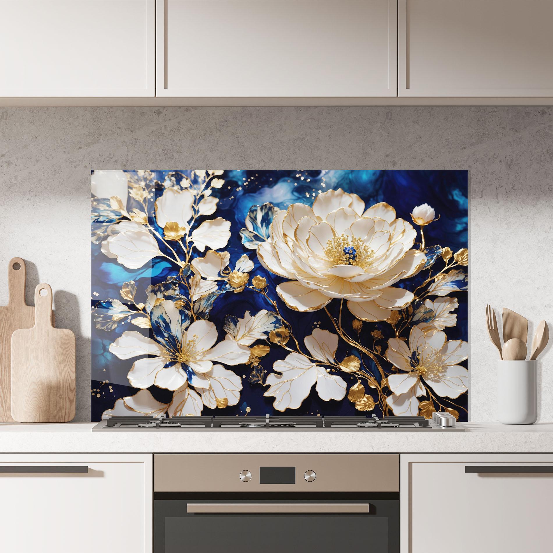 Стъклен панел за кухня Beautiful Golden White Rose mockup 7