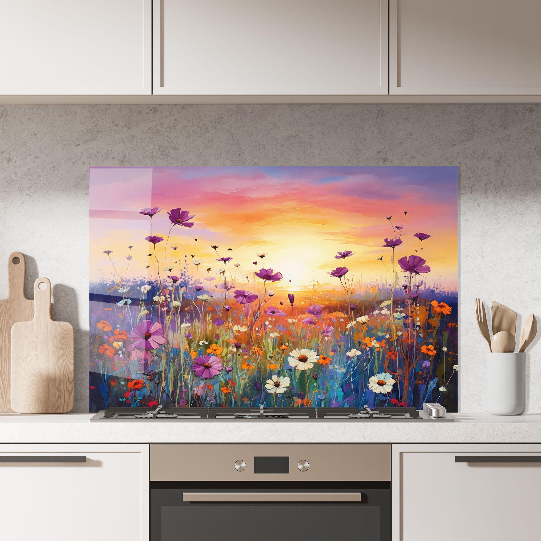 Стъклен панел за кухня Dreamy Field Flowers mockup 7