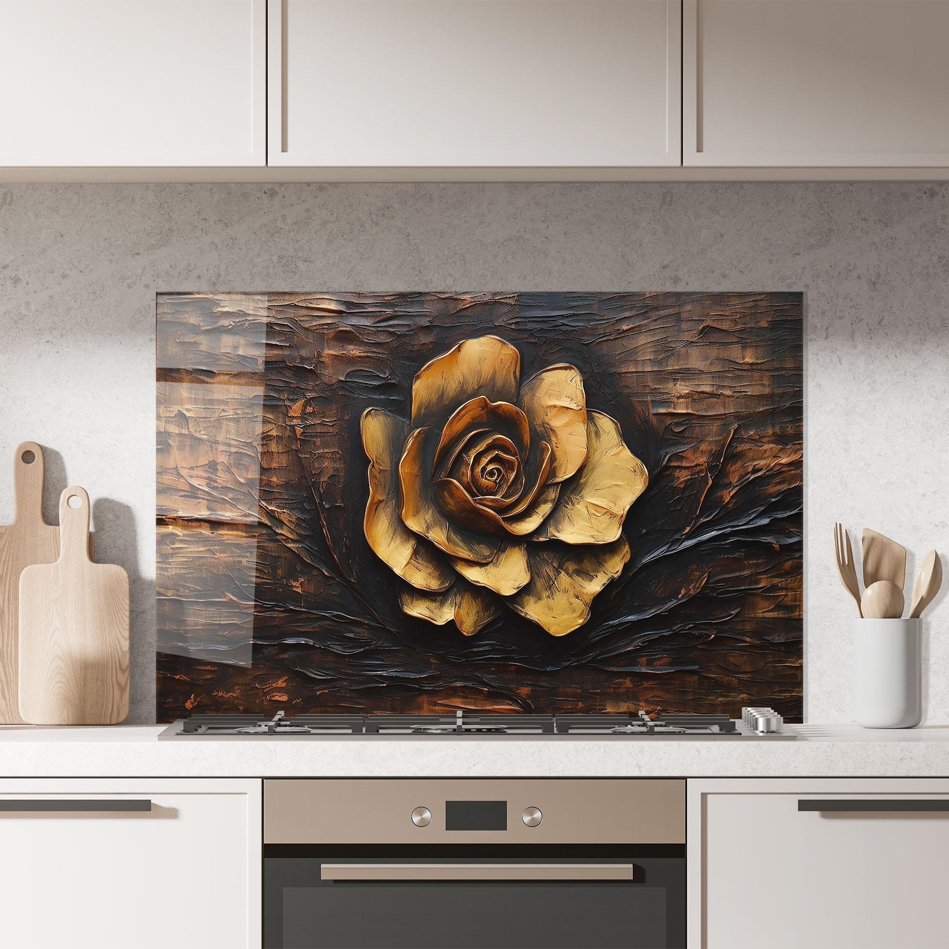 Стъклен панел за кухня Gold Rose On Wood mockup 7