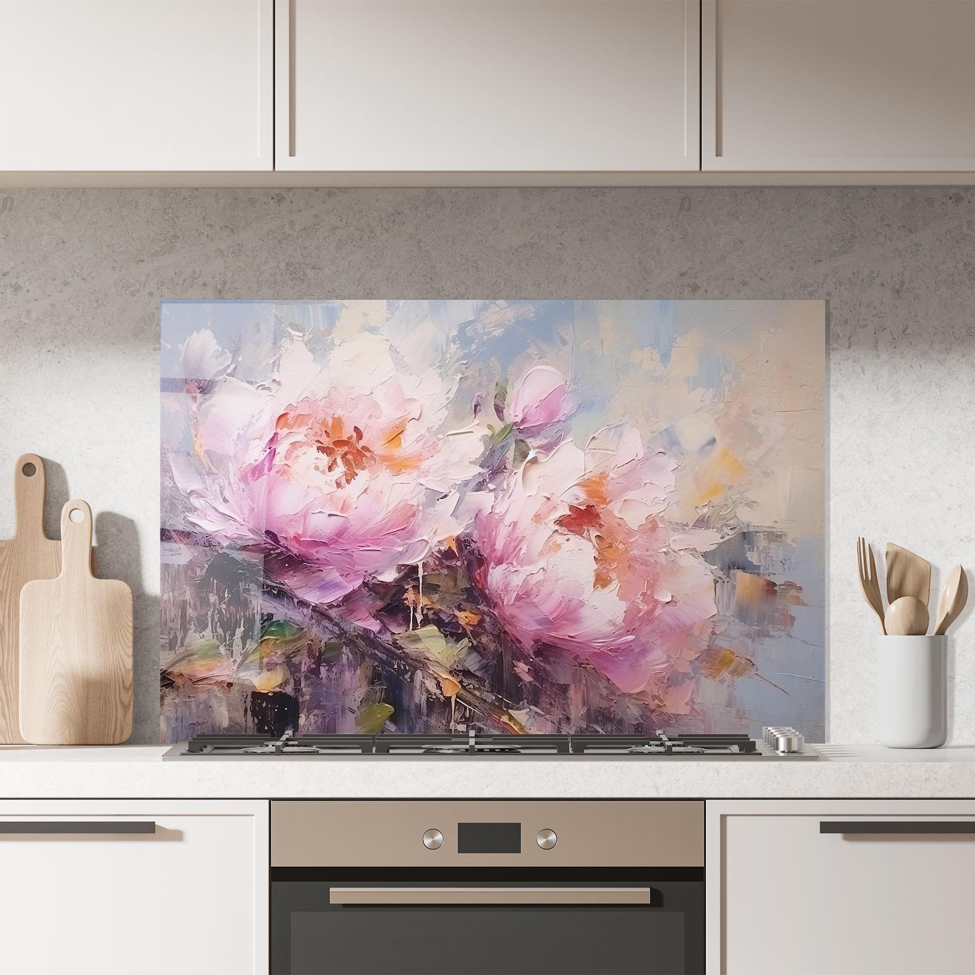 Стъклен панел за кухня Peony Art mockup 7