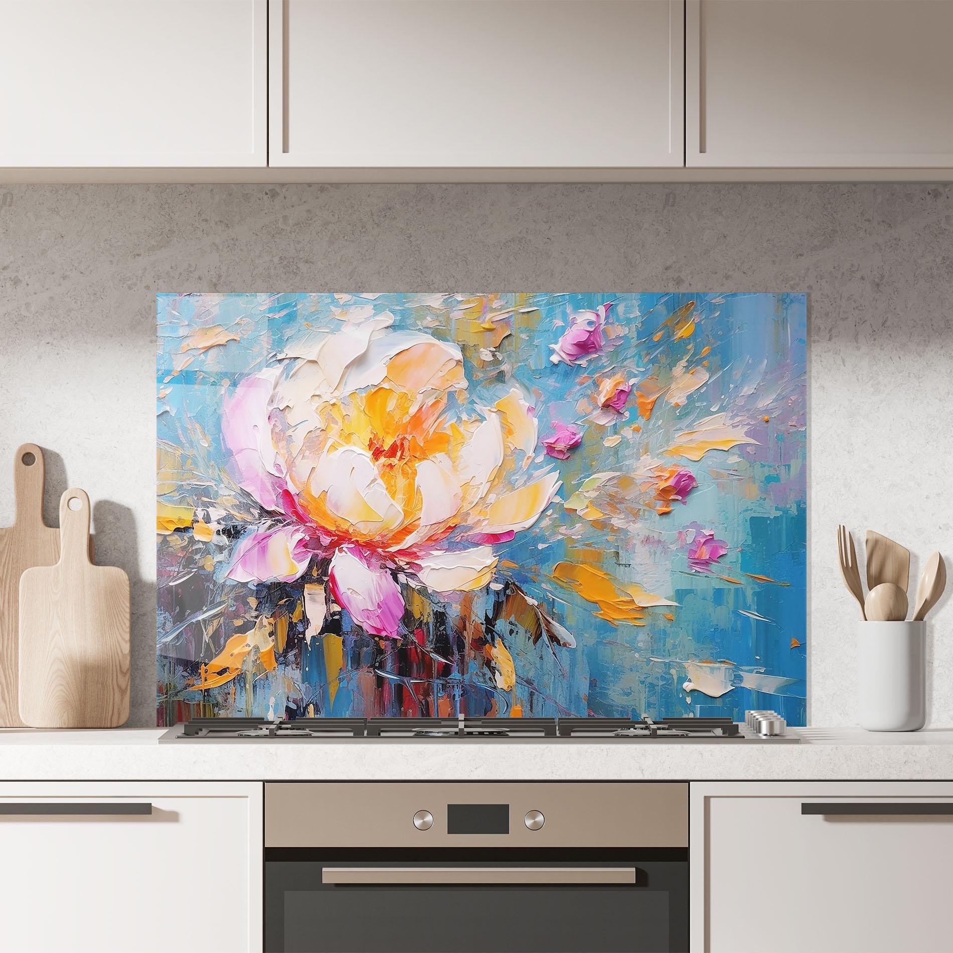 Стъклен панел за кухня Pink Orange Peony Art mockup 7