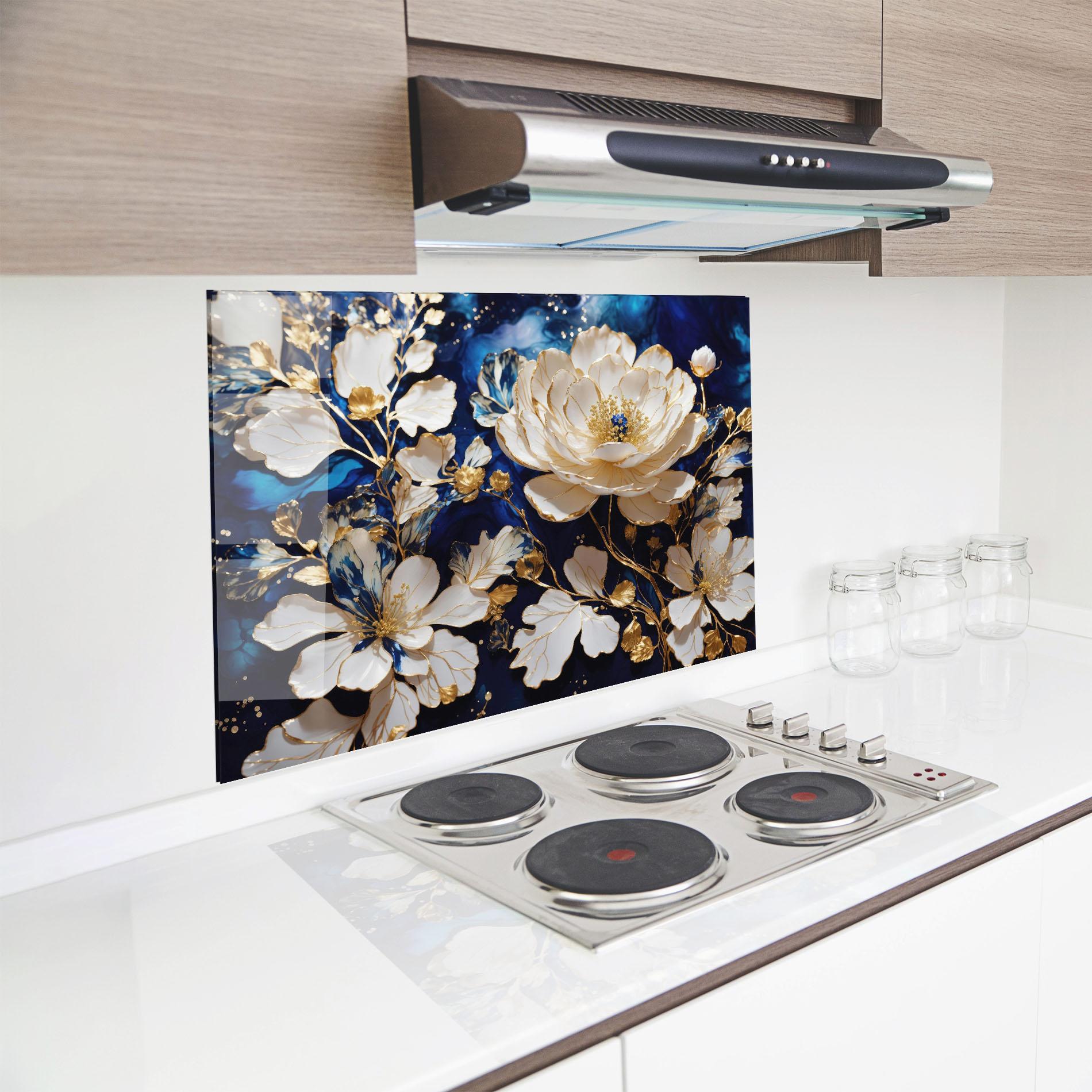 Стъклен панел за кухня Beautiful Golden White Rose mockup 8