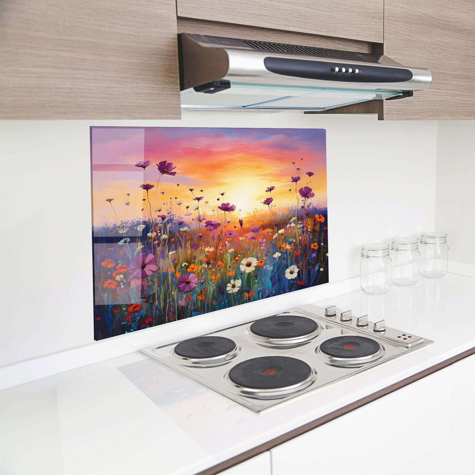 Стъклен панел за кухня Dreamy Field Flowers mockup 8