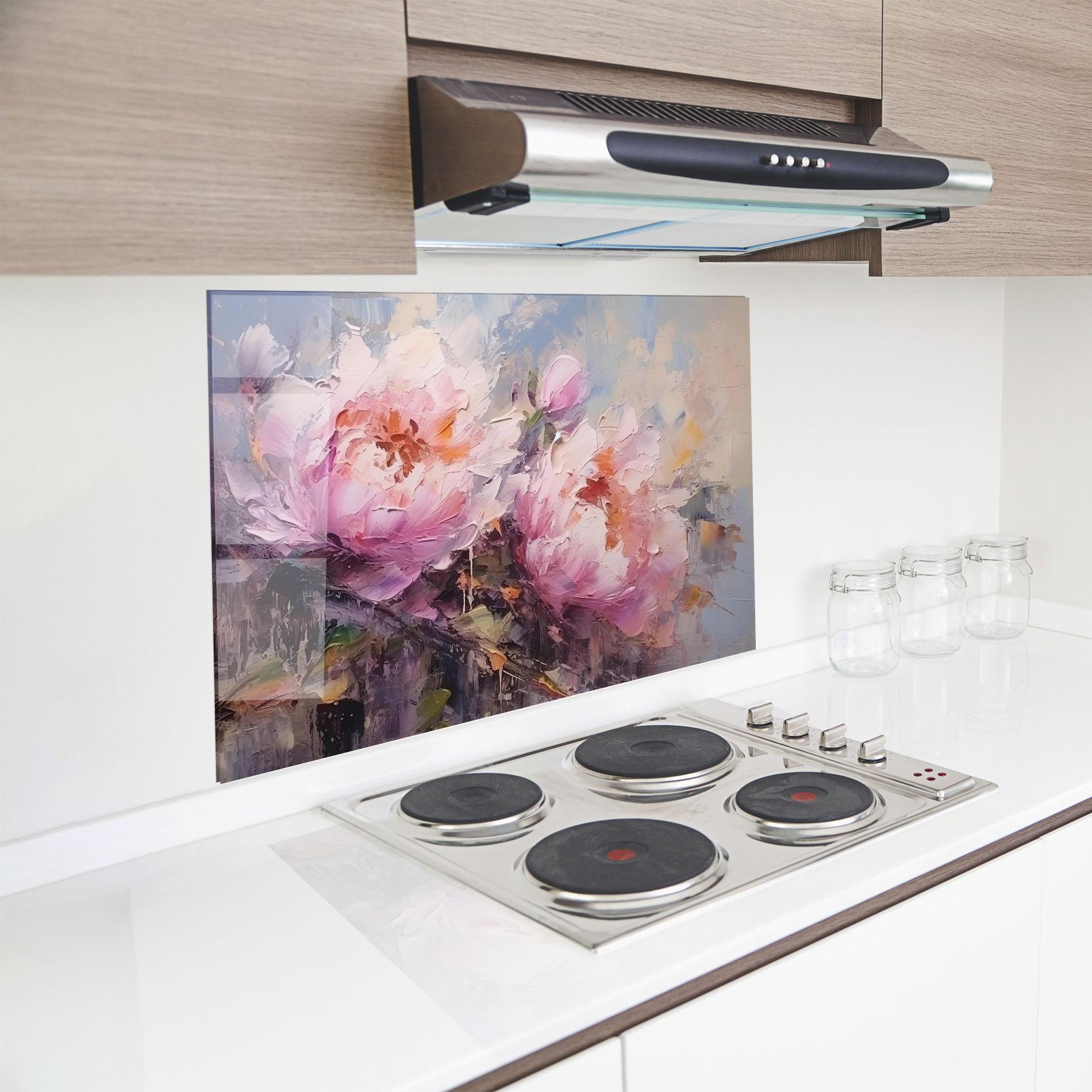 Стъклен панел за кухня Peony Art mockup 8