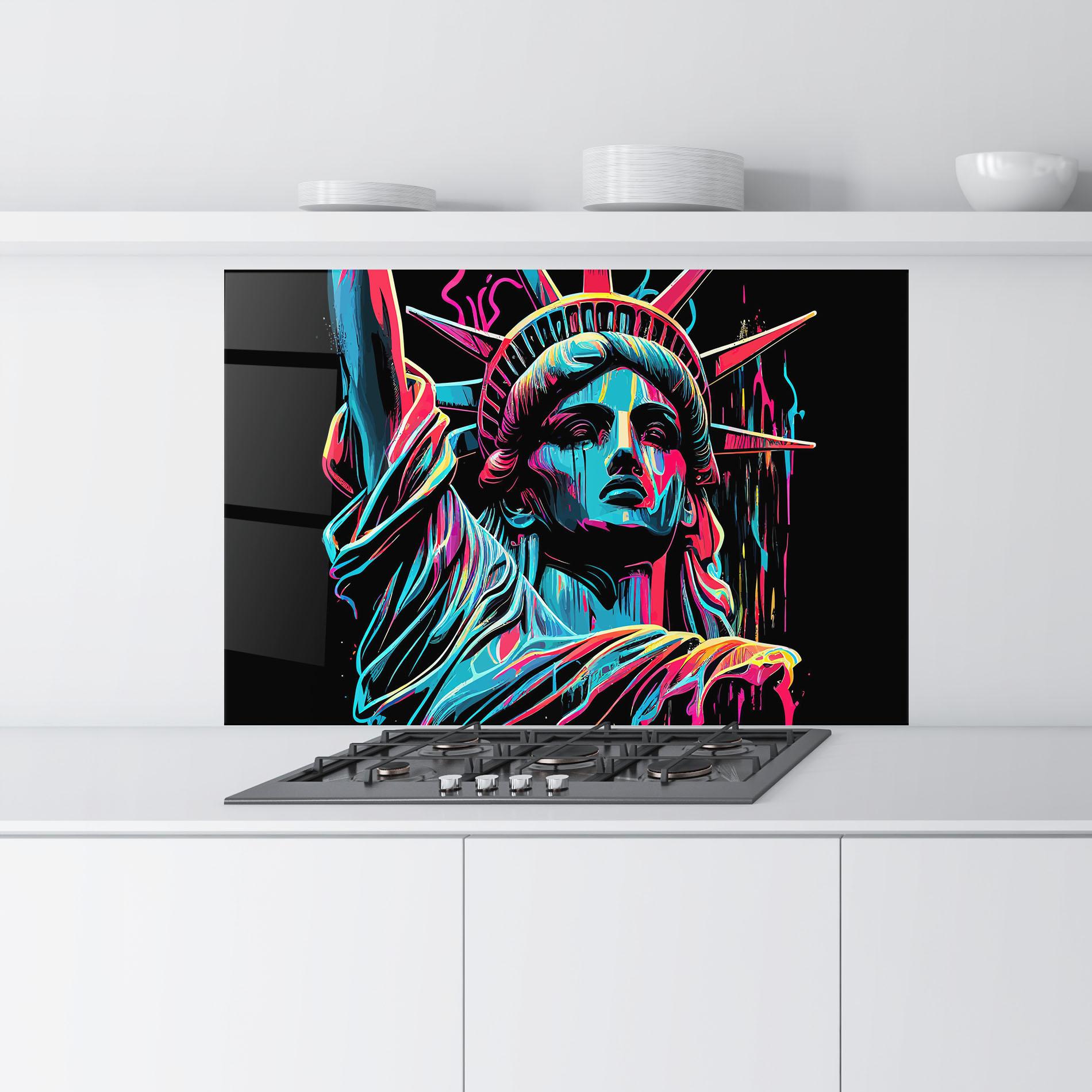 Стъклен панел за кухня Liberty Colorful Statue mockup 9
