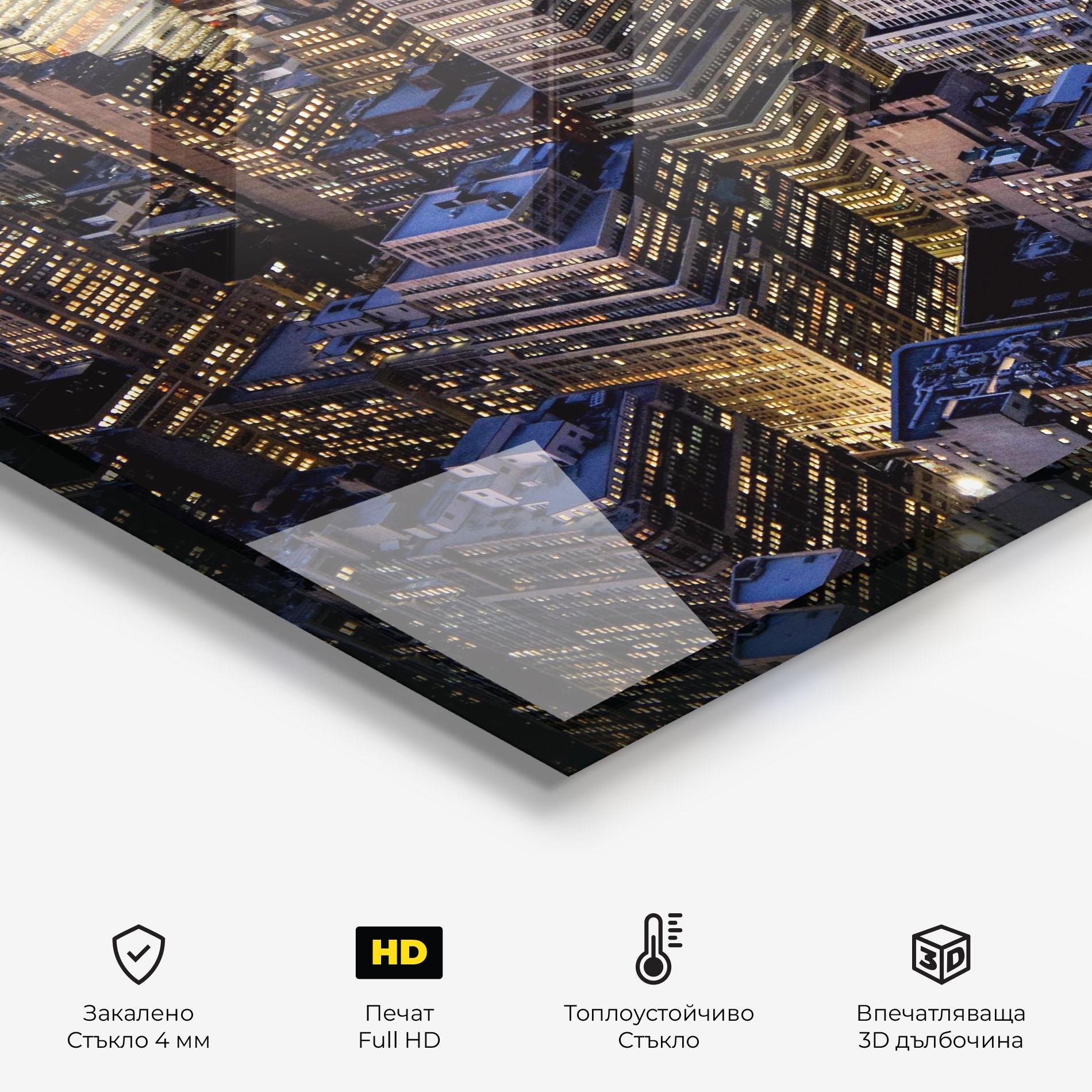 Стъклен панел за кухня Blue Gold Skylines mockup 2