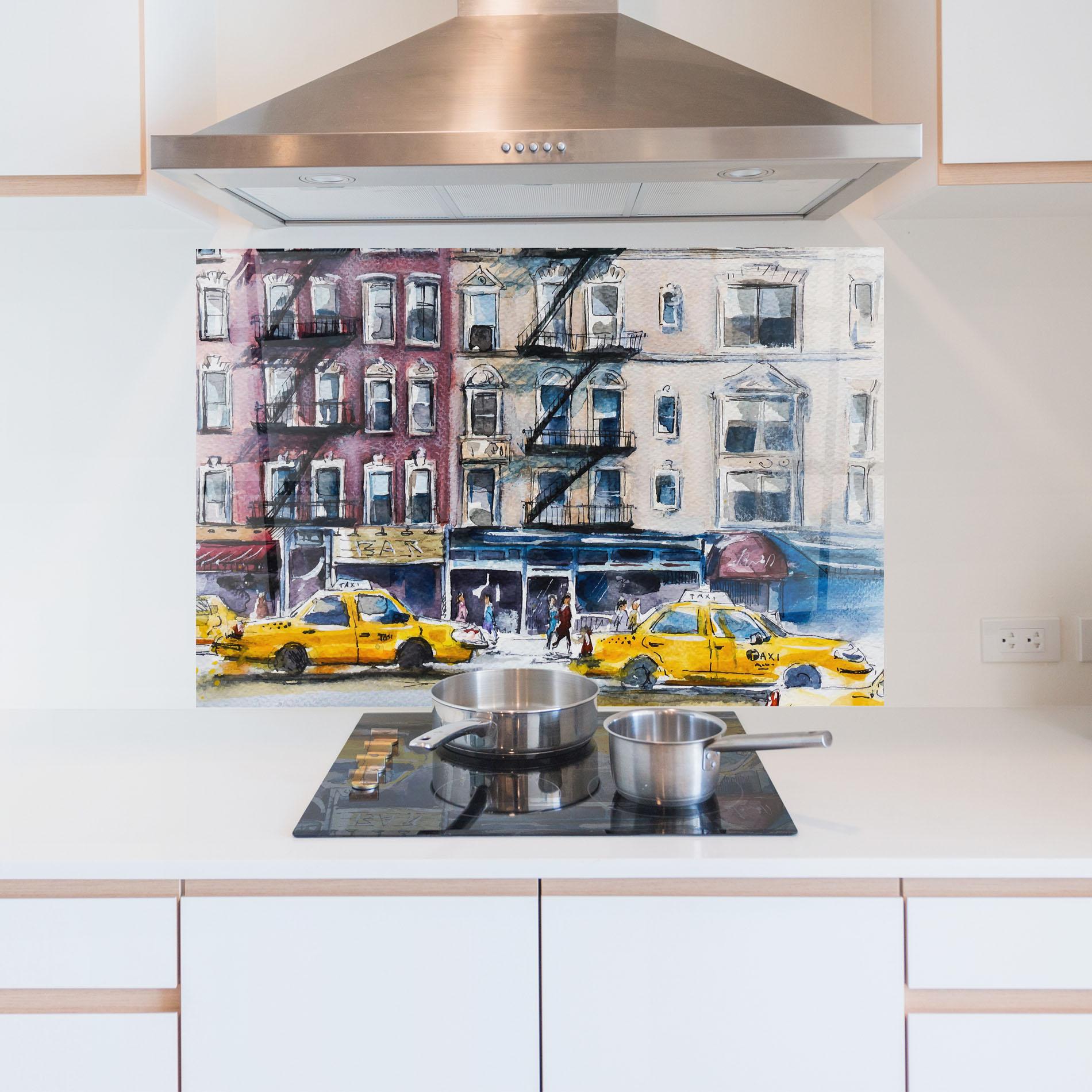 Стъклен панел за кухня Newyork Taxi mockup 5