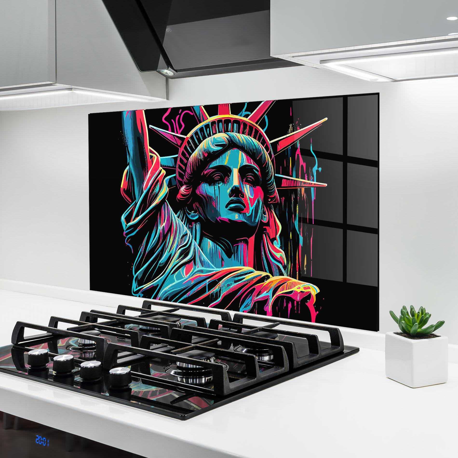 Стъклен панел за кухня Liberty Colorful Statue mockup 6