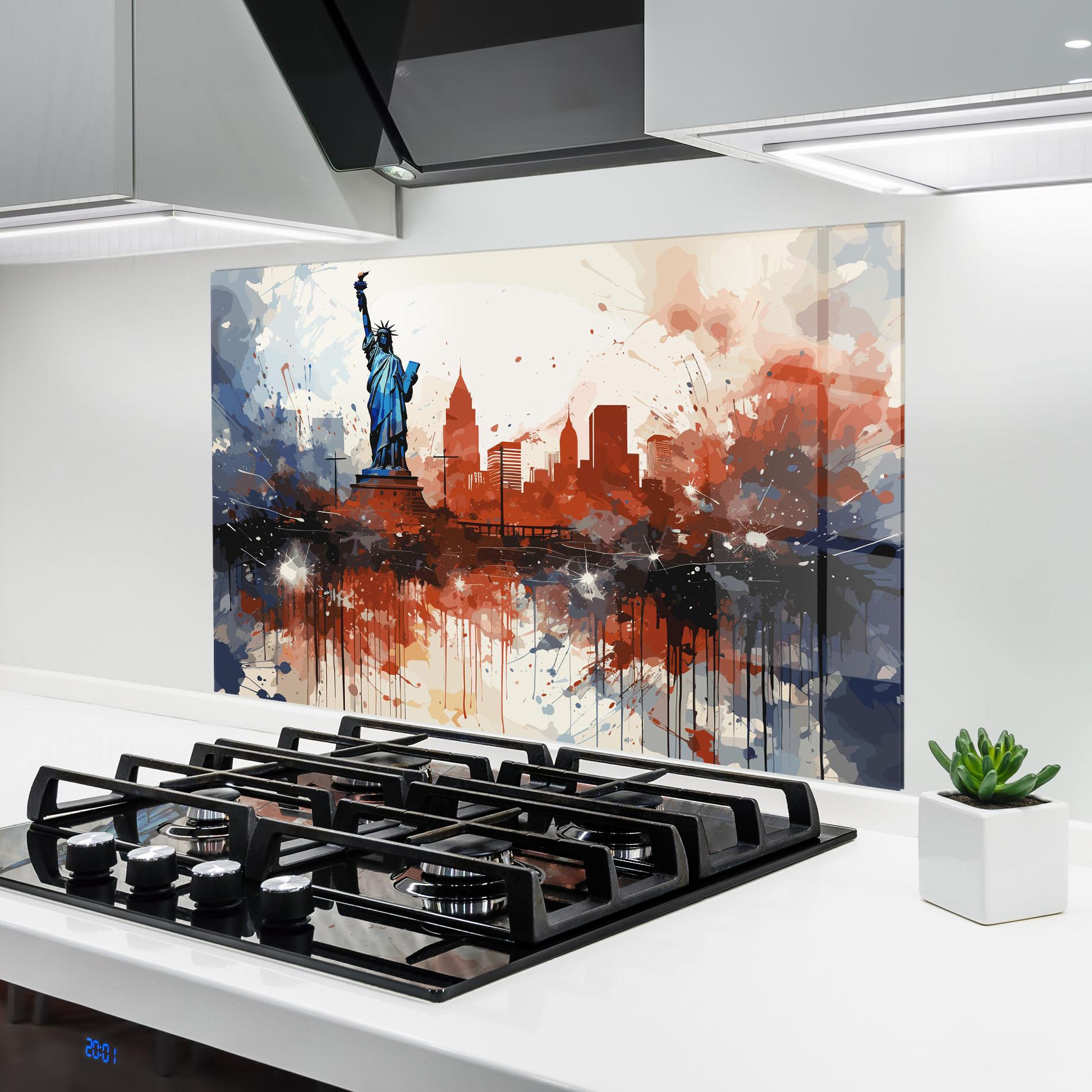 Стъклен панел за кухня Red Blue Liberty Statue mockup 6