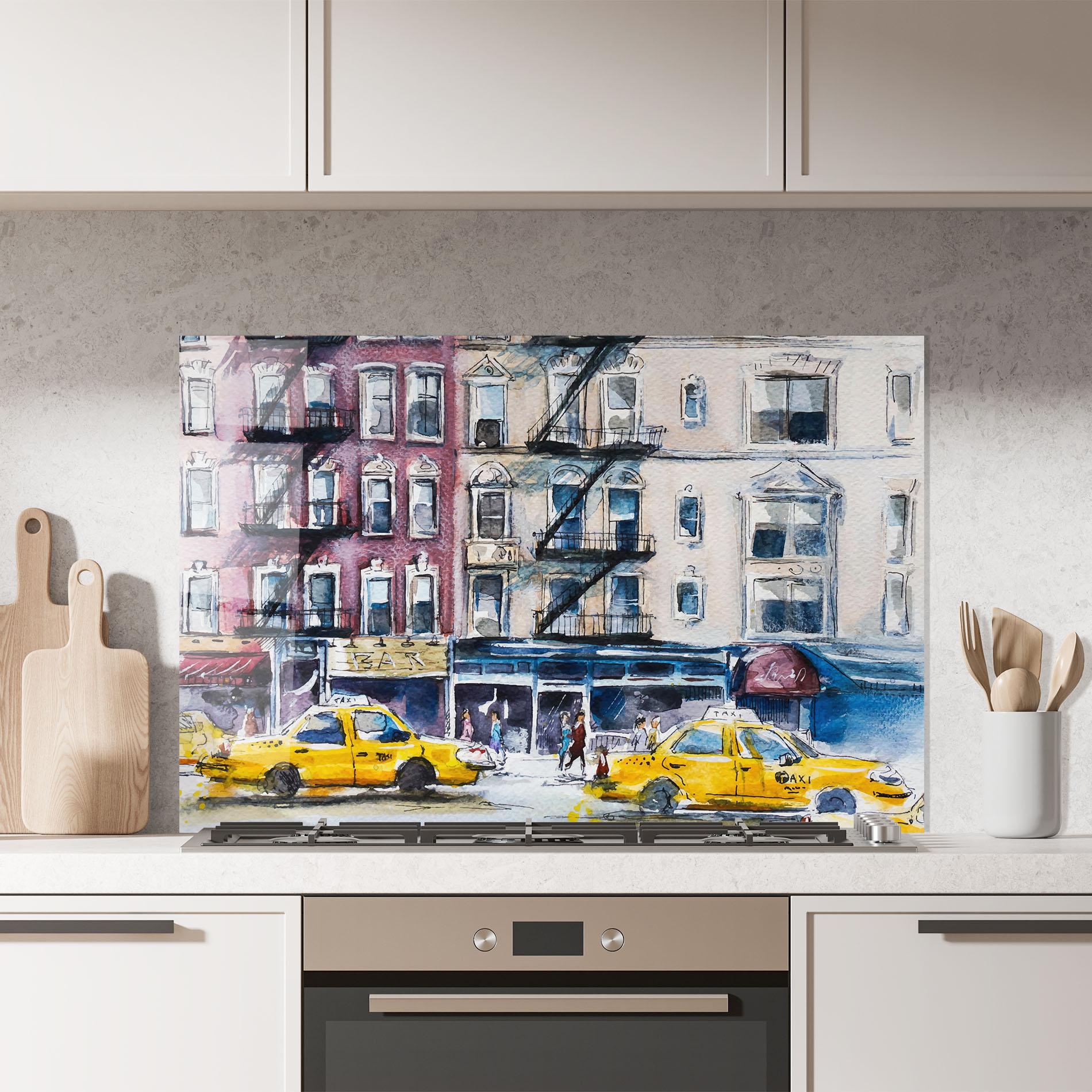 Стъклен панел за кухня Newyork Taxi mockup 7