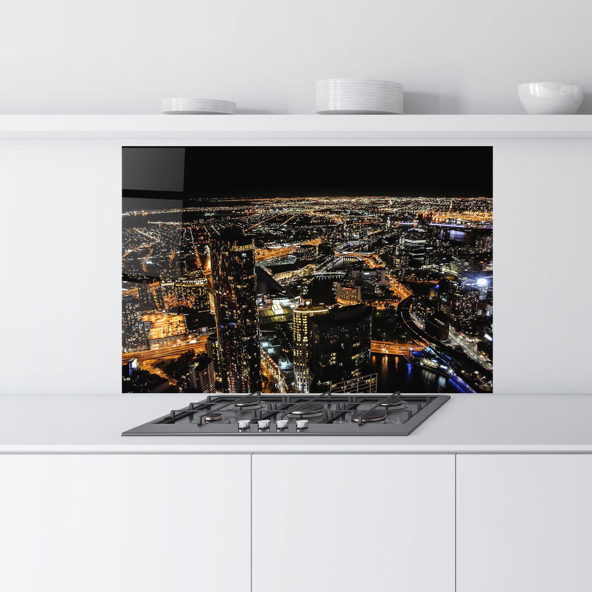 Стъклен панел за кухня Black City Light mockup 9