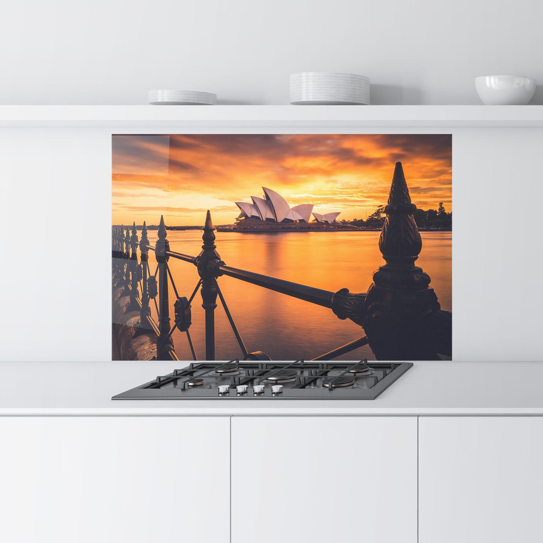 Стъклен панел за кухня Sydney Orange View mockup 9