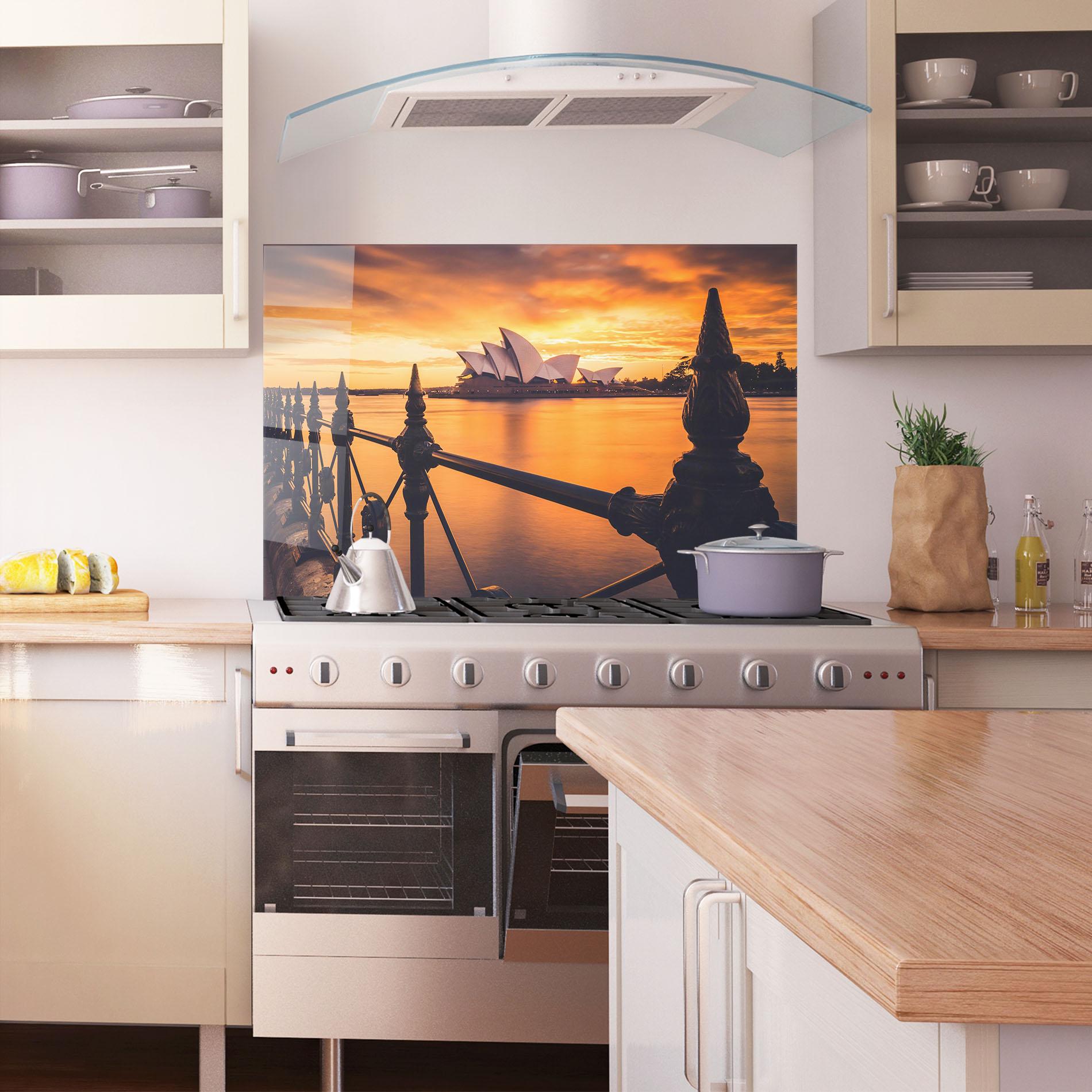 Стъклен панел за кухня Sydney Orange View mockup 1