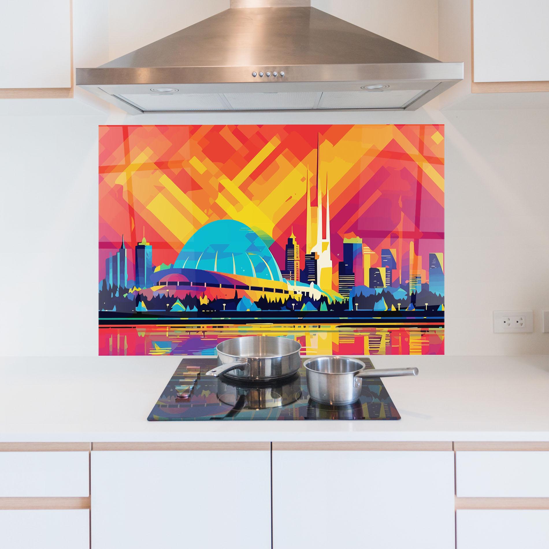 Стъклен панел за кухня Blue Olympic Stadium mockup 5