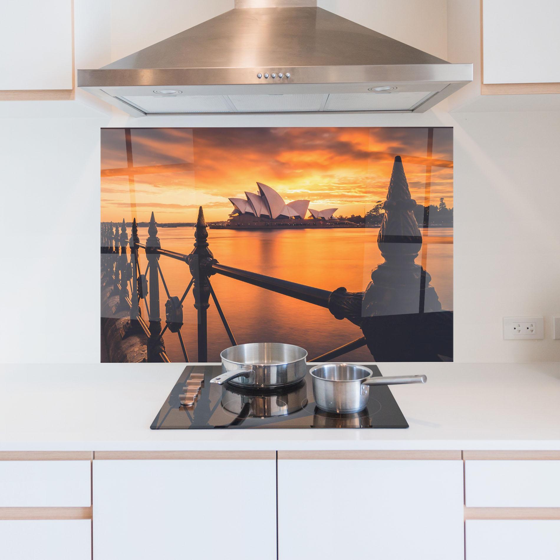 Стъклен панел за кухня Sydney Orange View mockup 5